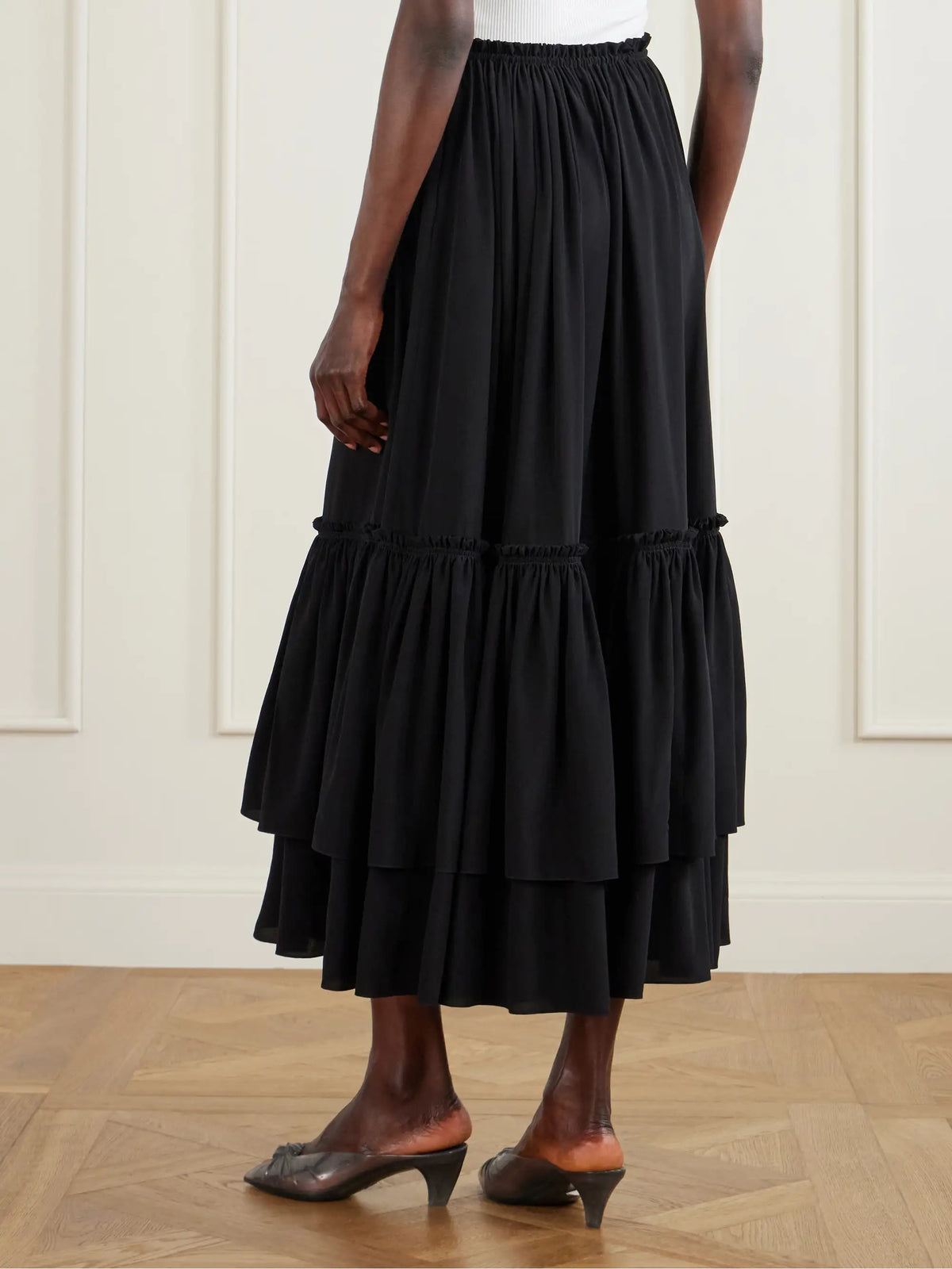 Tiered Silk Crepe De Chine Maxi Skirt
