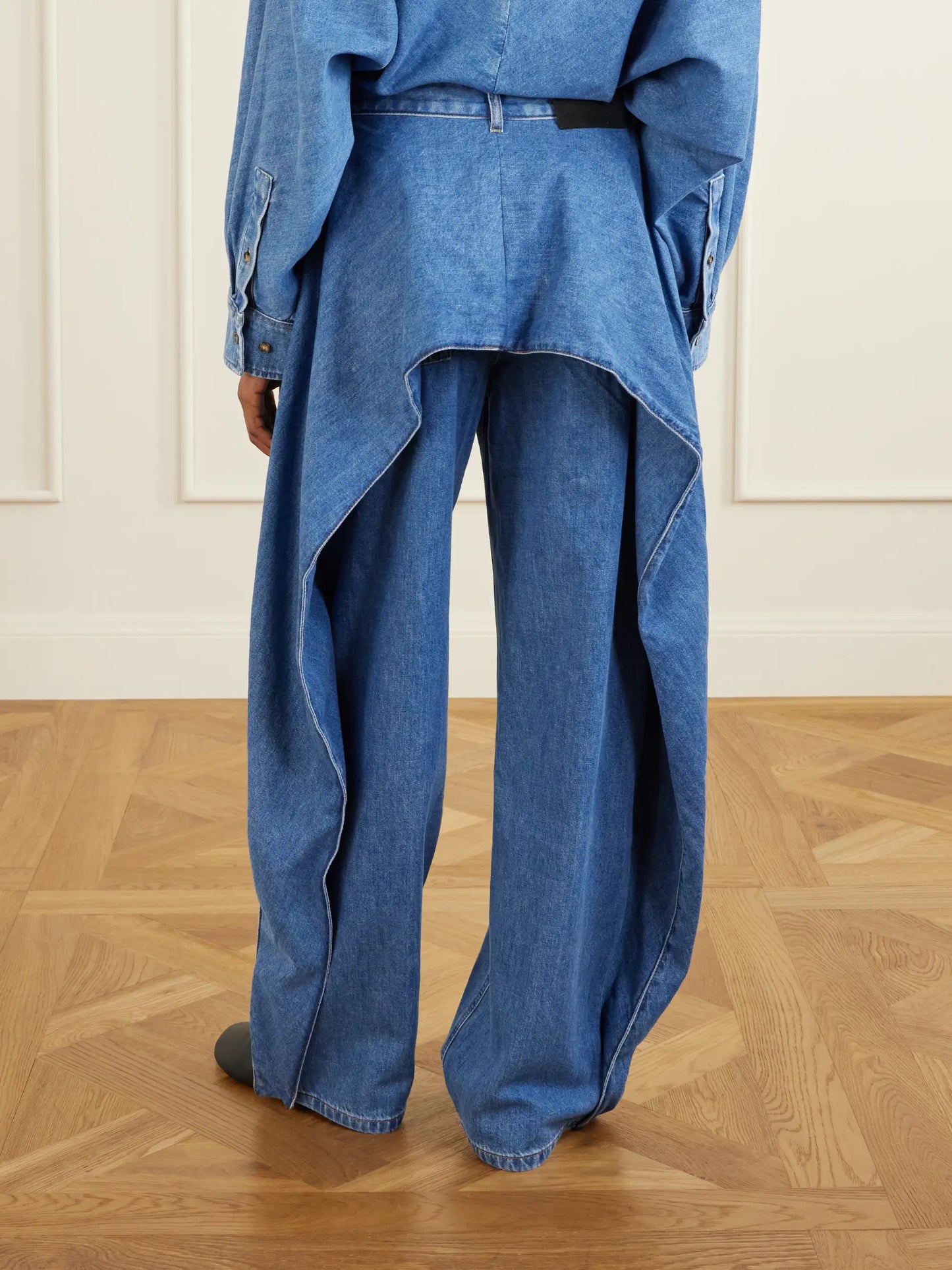 Draped Mid-rise Wide-leg Jeans