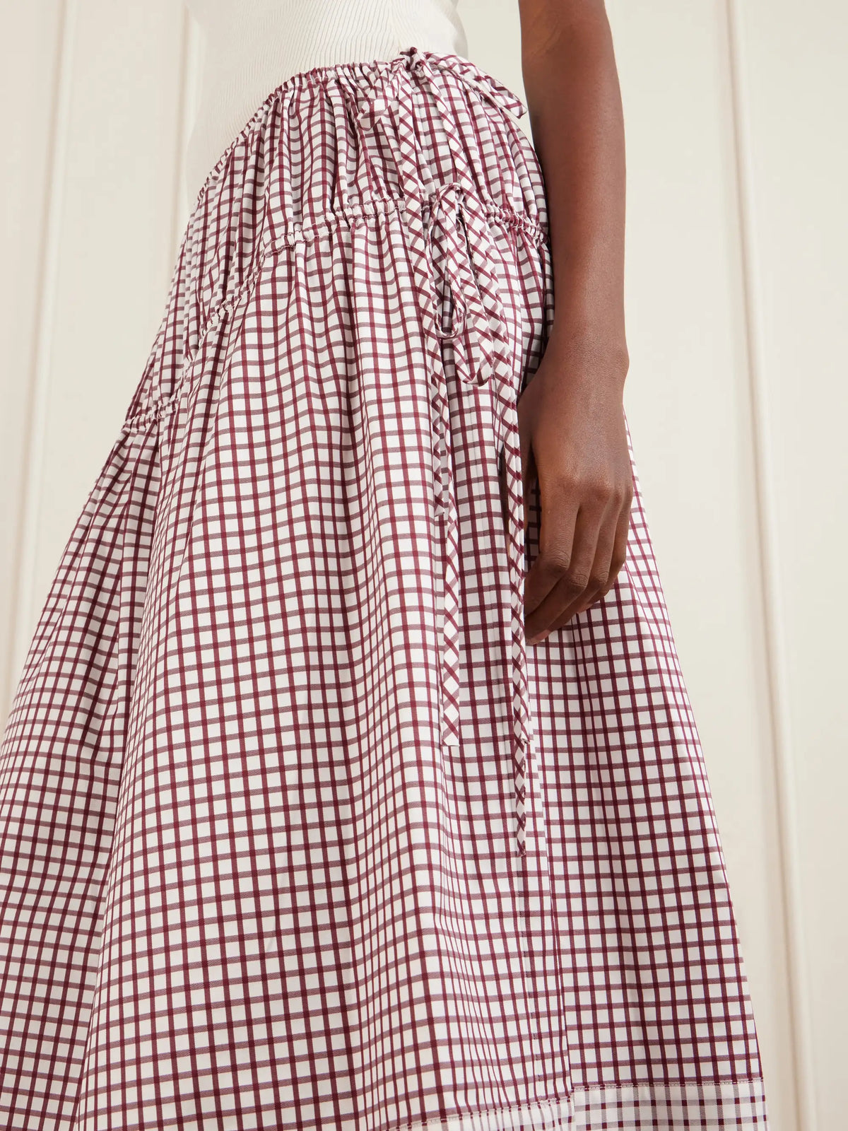 LIBEROWE Eve Tiered Checked Cotton Midi Skirt