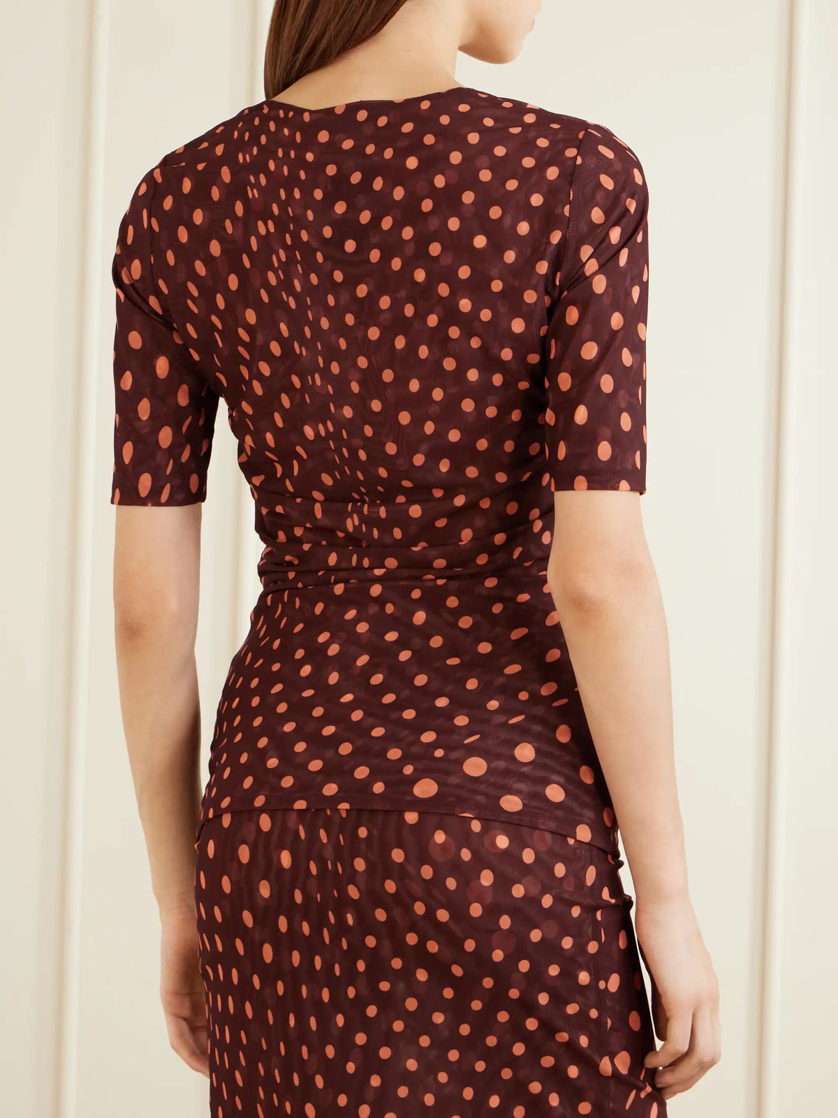 Stella McCartney Gathered Polka-dot Mesh T-shirt