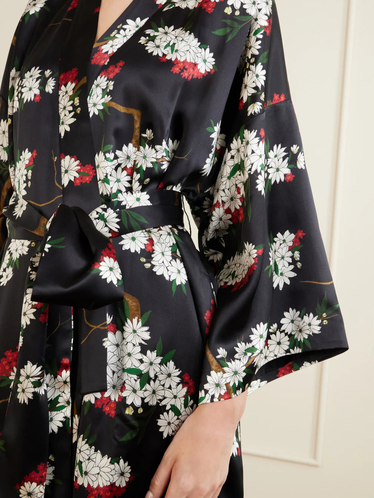 Olivia von Halle Queenie Belted Floral-printed Silk-satin Robe