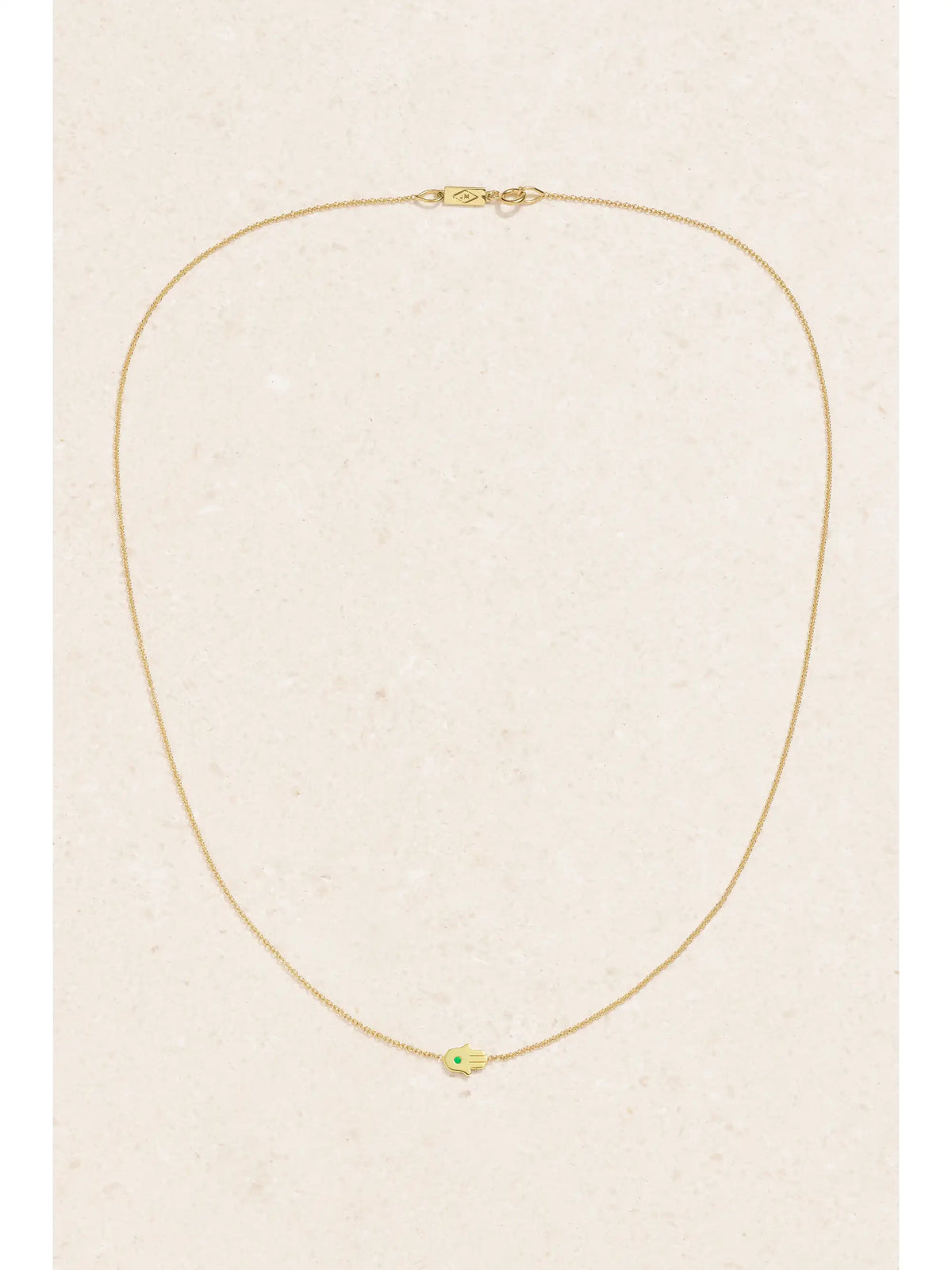 Mini Hamsa 18-karat Gold Emerald Necklace