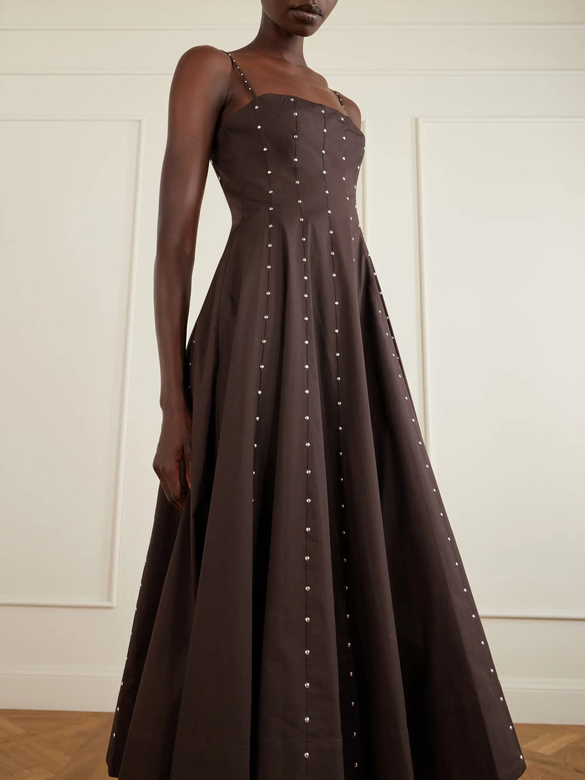 Wylie Embellished Paneled Cotton-blend Poplin Midi Dress