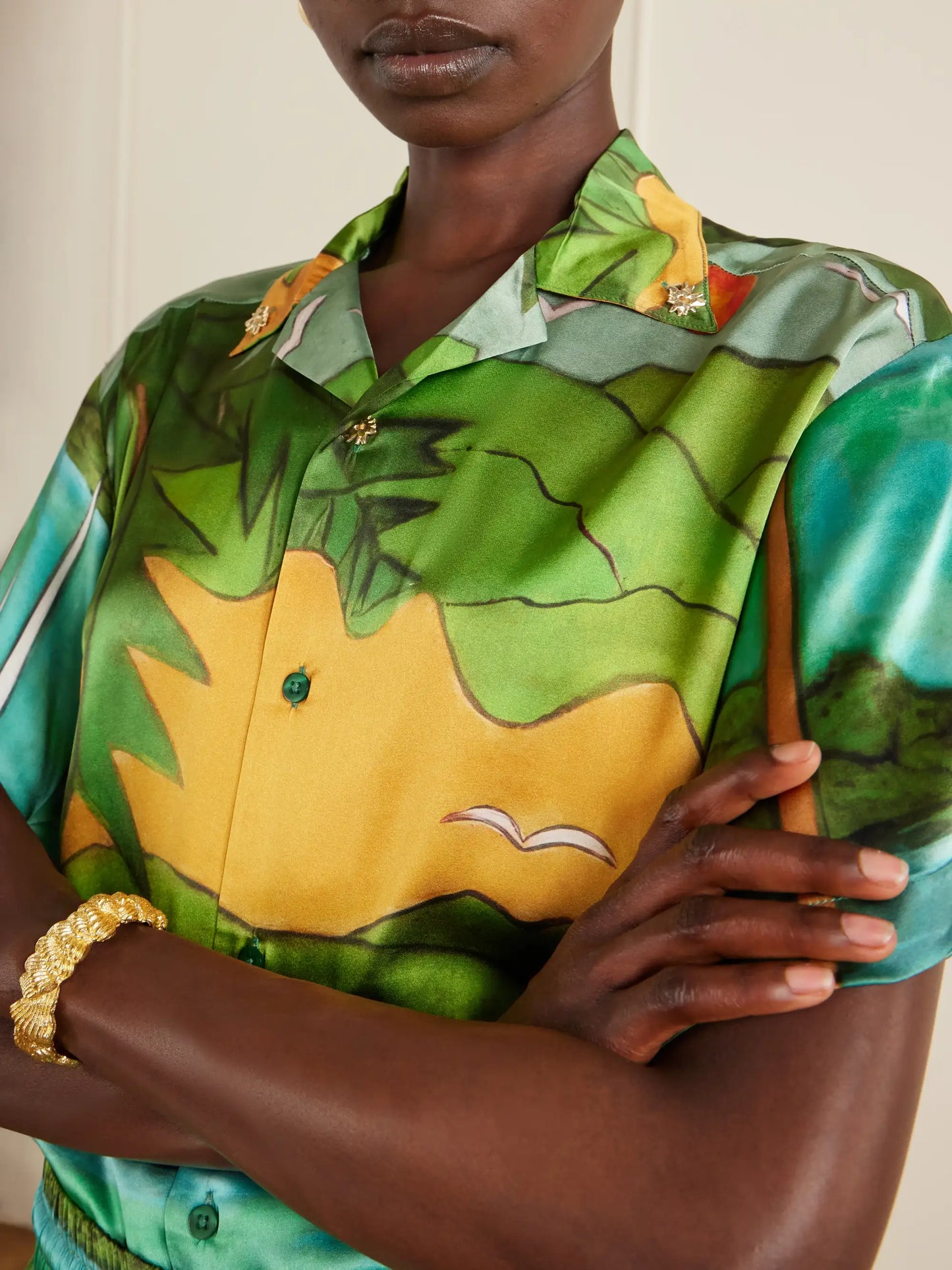 Magdalena Printed Silk-blend Satin Shirt