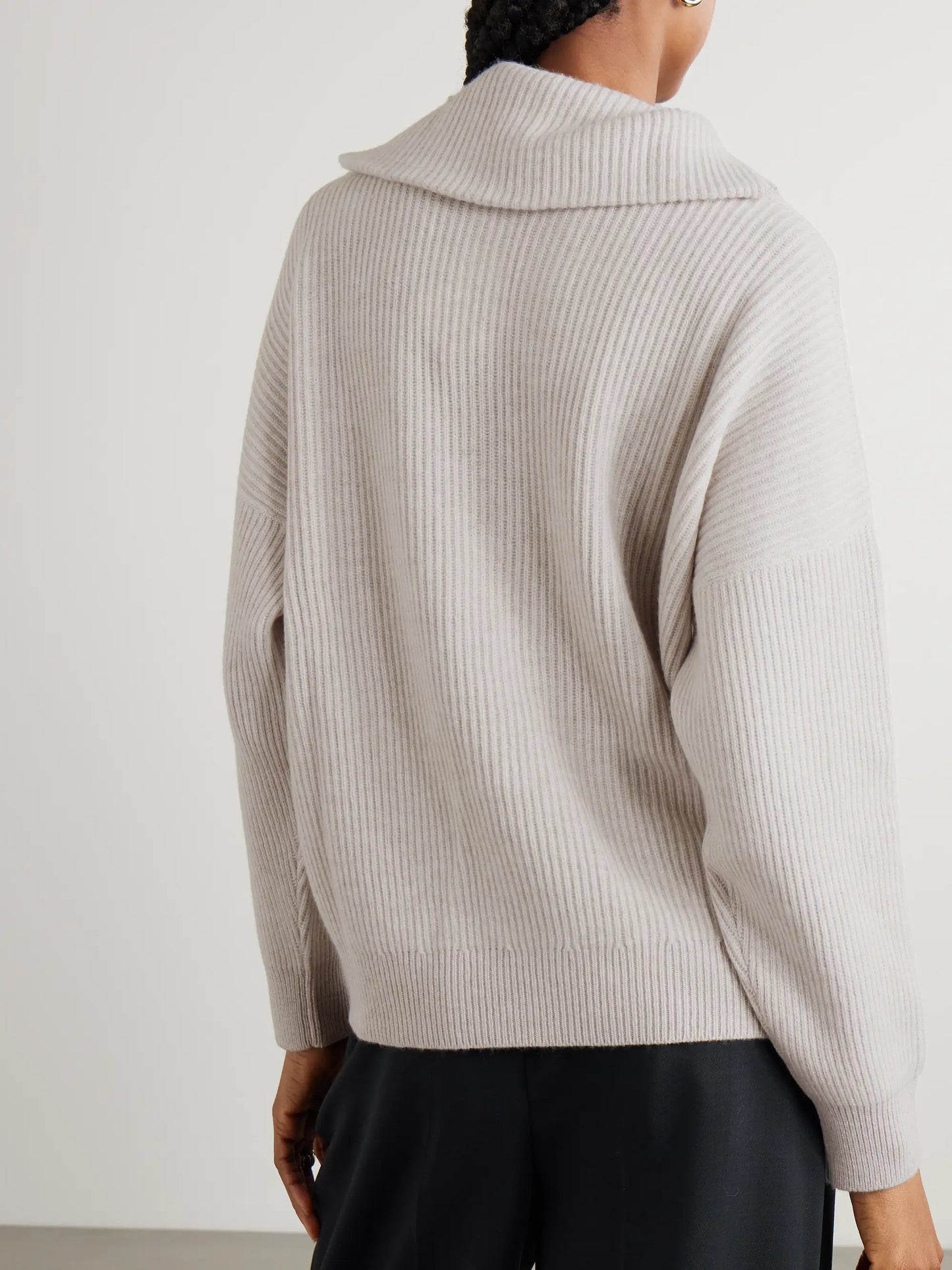 Bead-embellished Ribbed Cashmere Half-zip Sweater