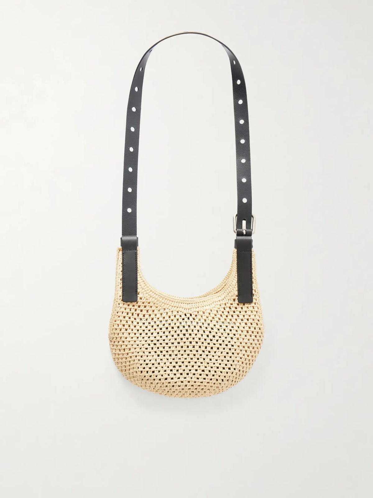 + Paula's Ibiza Punch Hole Mini Leather-trimmed Raffia Shoulder Bag