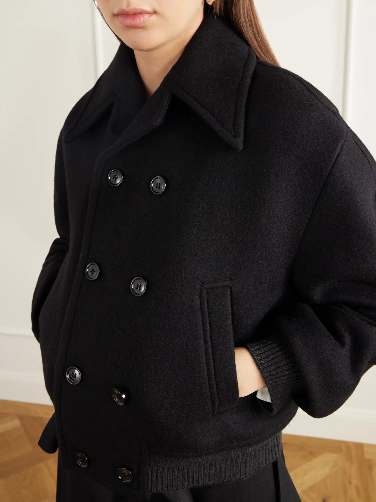 AMI PARIS Double-breasted Rib-trimmed Wool-gabardine Blouson Jacket
