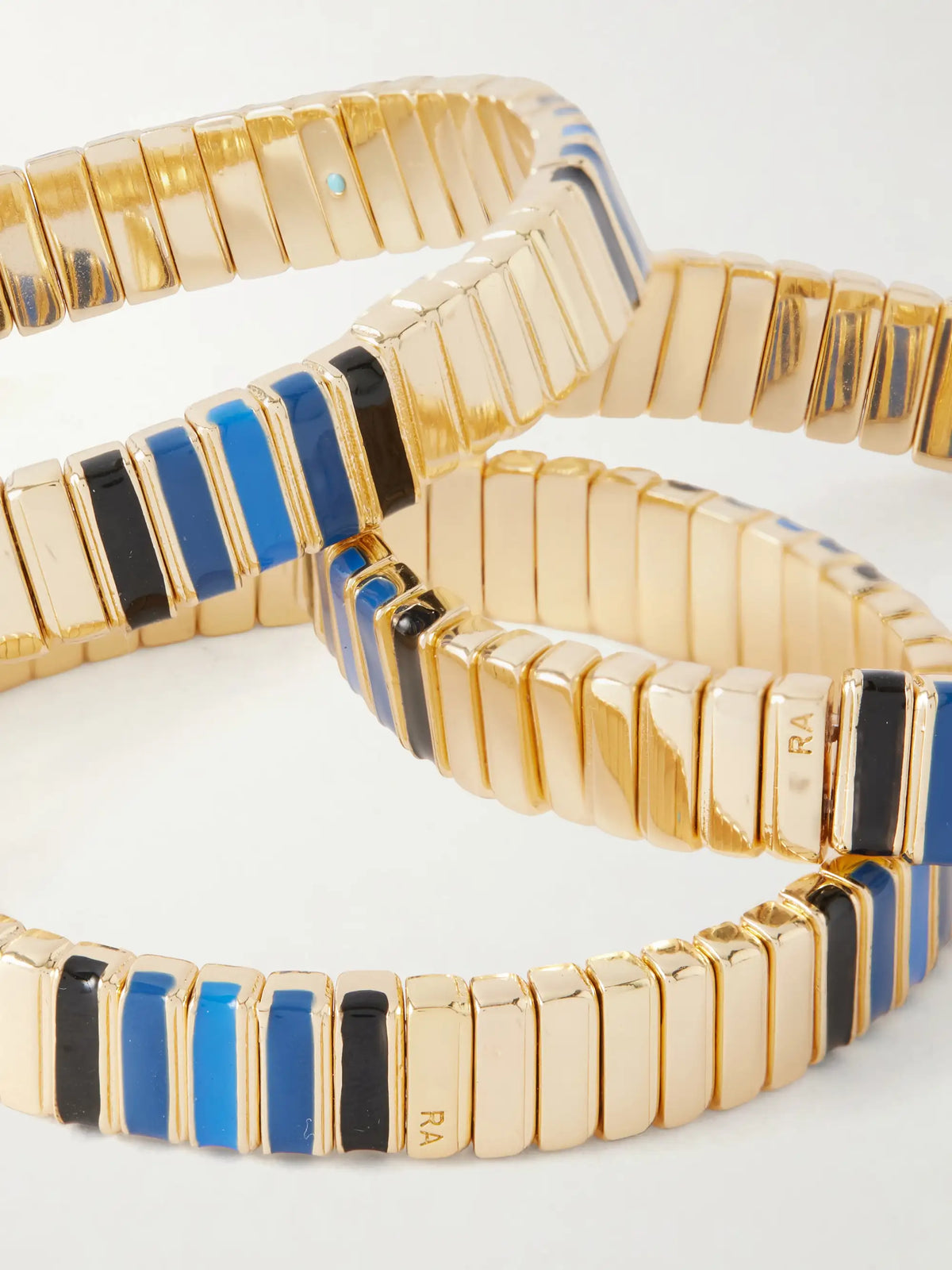 Very Well Done Snaked Set Of Three Gold-tone And Enamel Bracelets