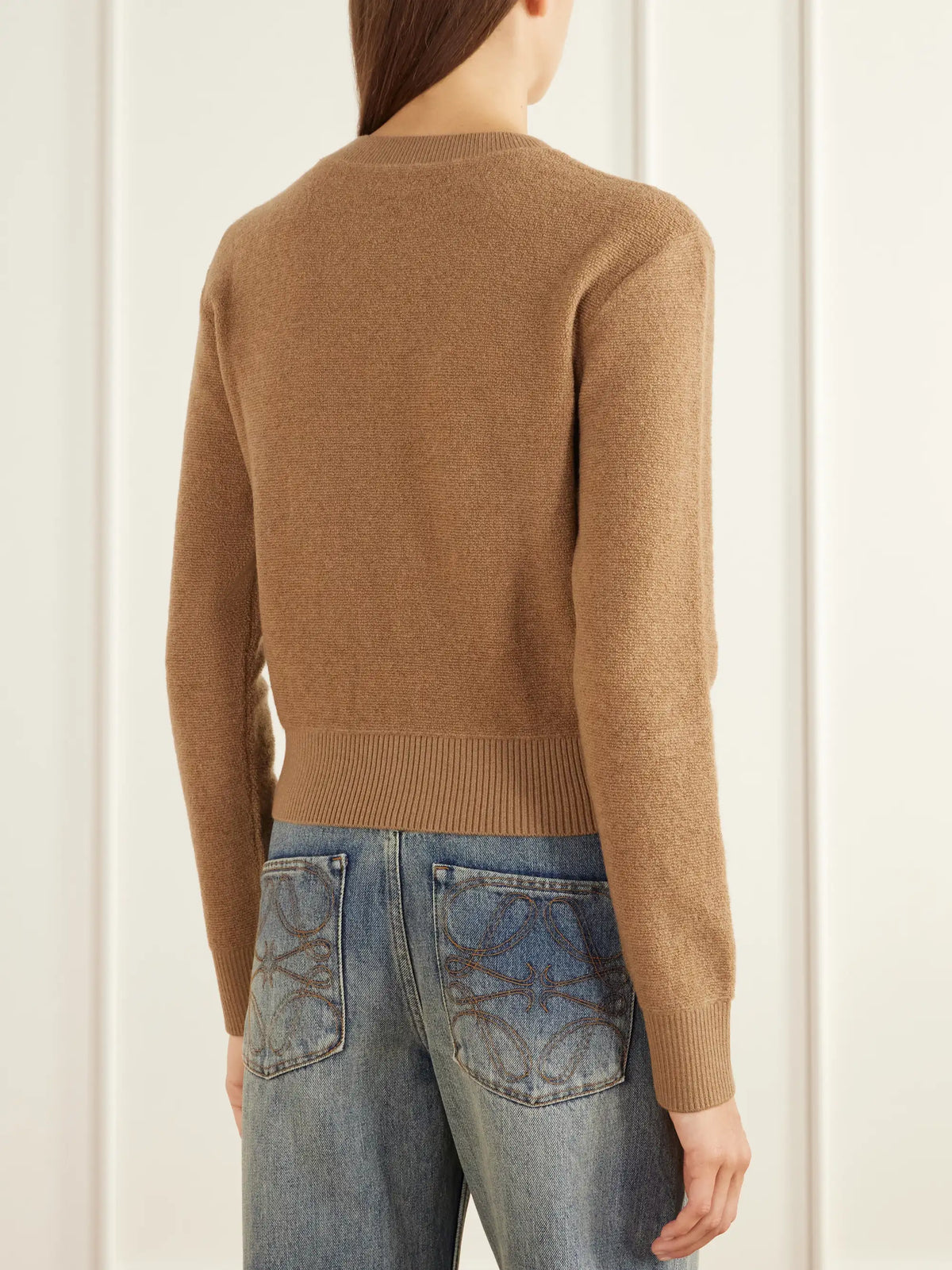 LOEWE Logo-embroidered Cropped Wool-terry Sweater