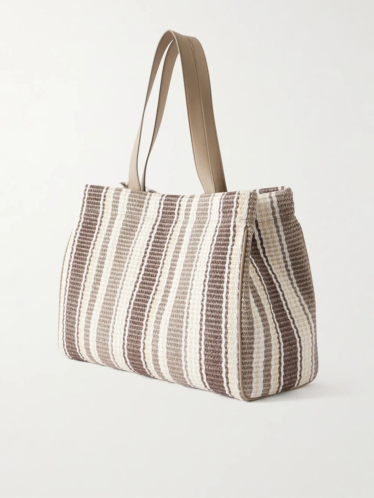 Striped Leather-trimmed Raffia Tote