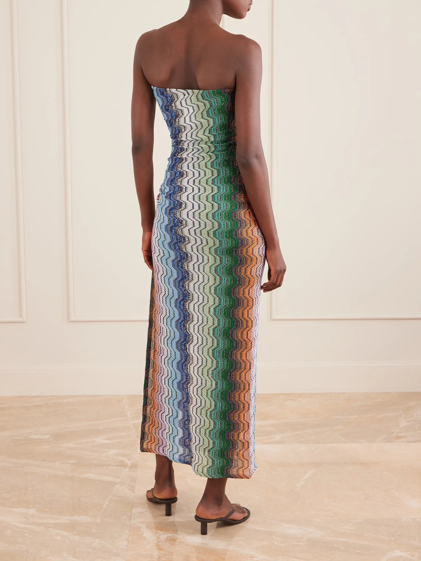Strapless Striped Metallic Crochet-knit Coverup