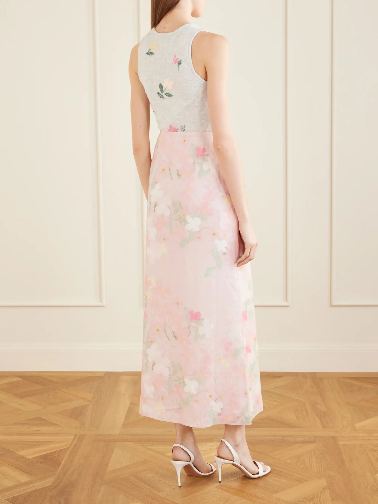 Carmen Floral-printed Linen Midi Skirt