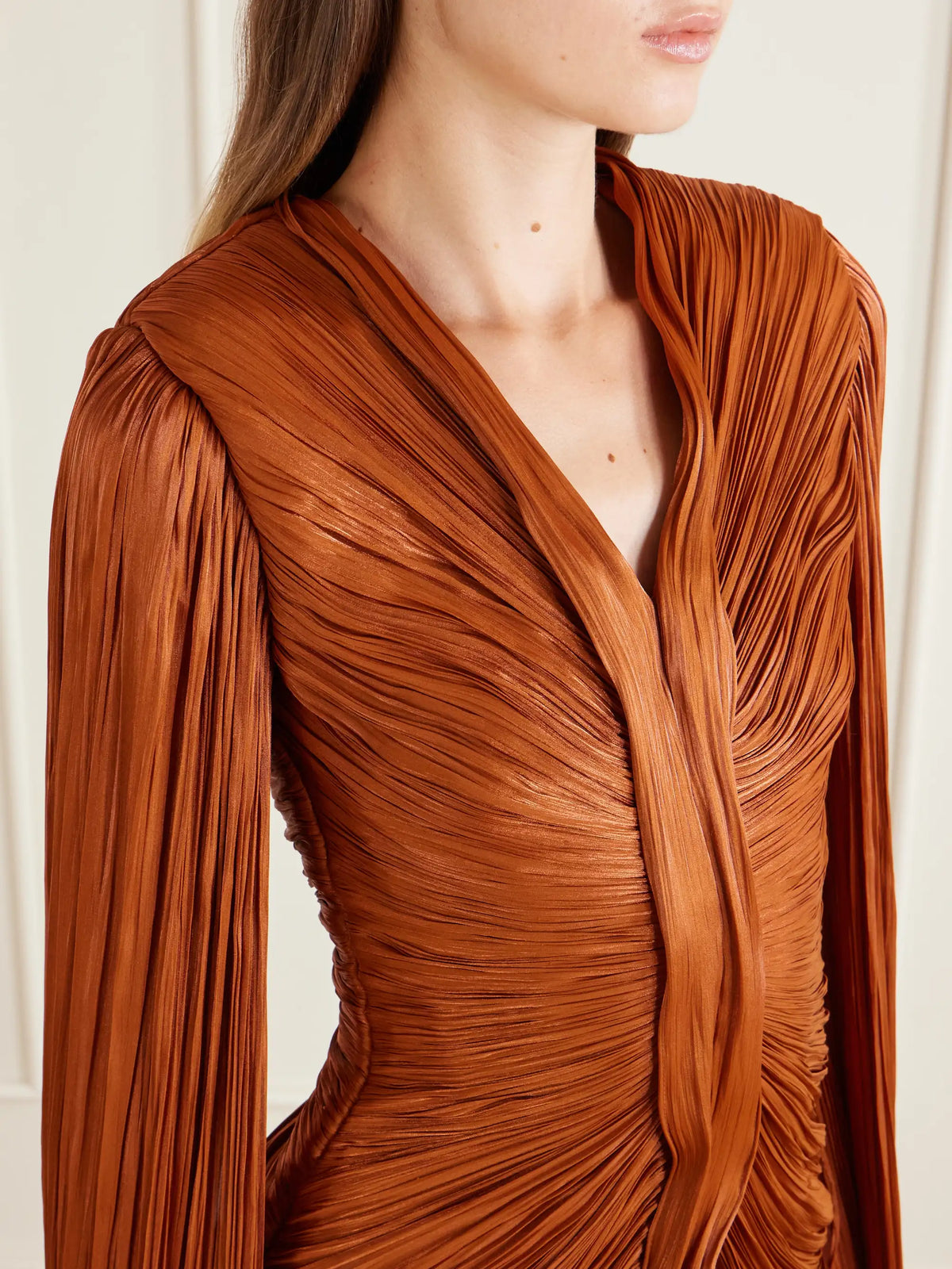 Pleated Ruched Satin Gown