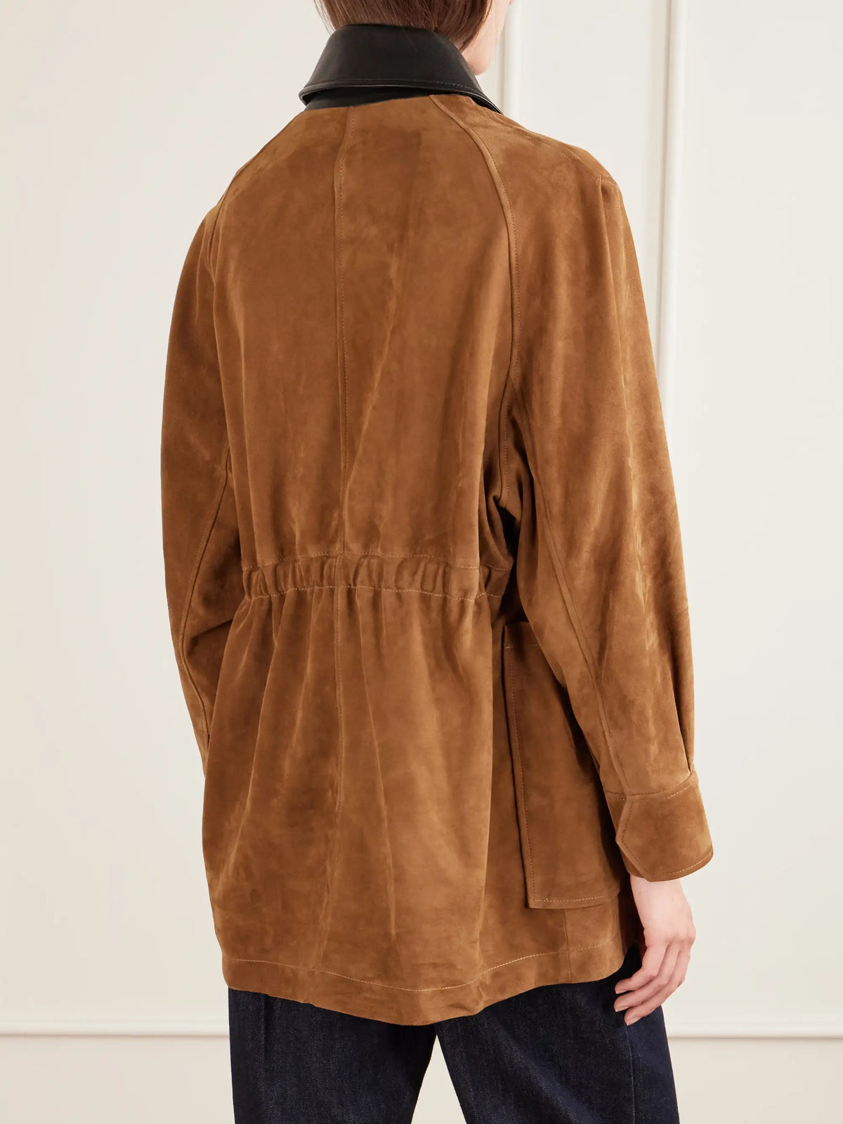 Nour Hammour Grange Gathered Leather-trimmed Suede Jacket