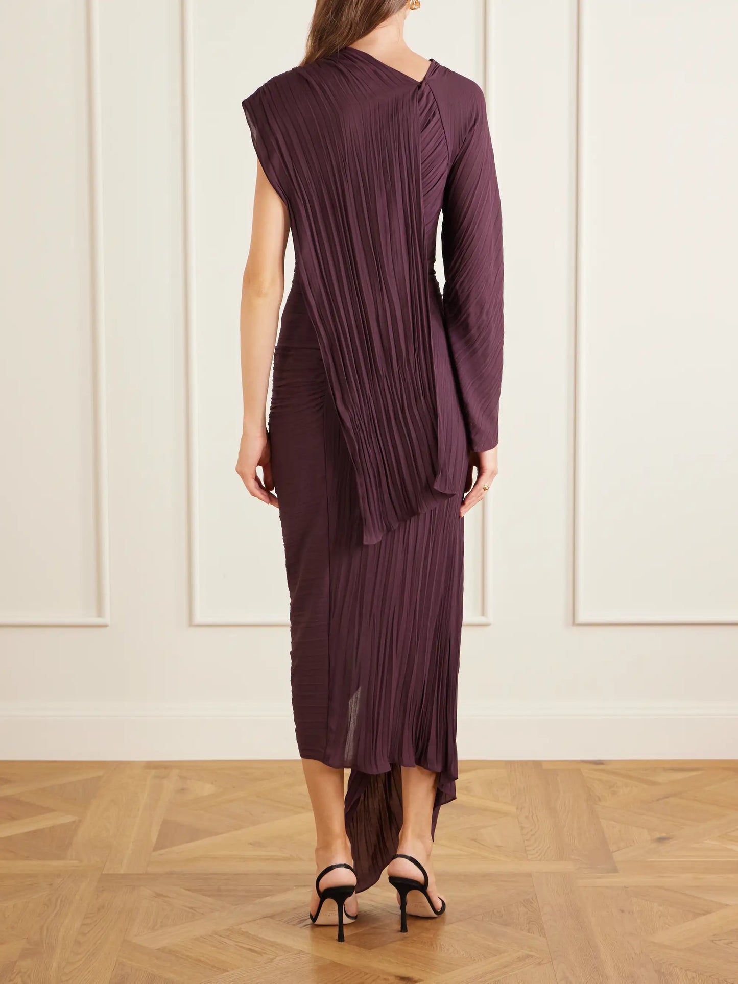 Off-the-shoulder Plissé Midi Dress