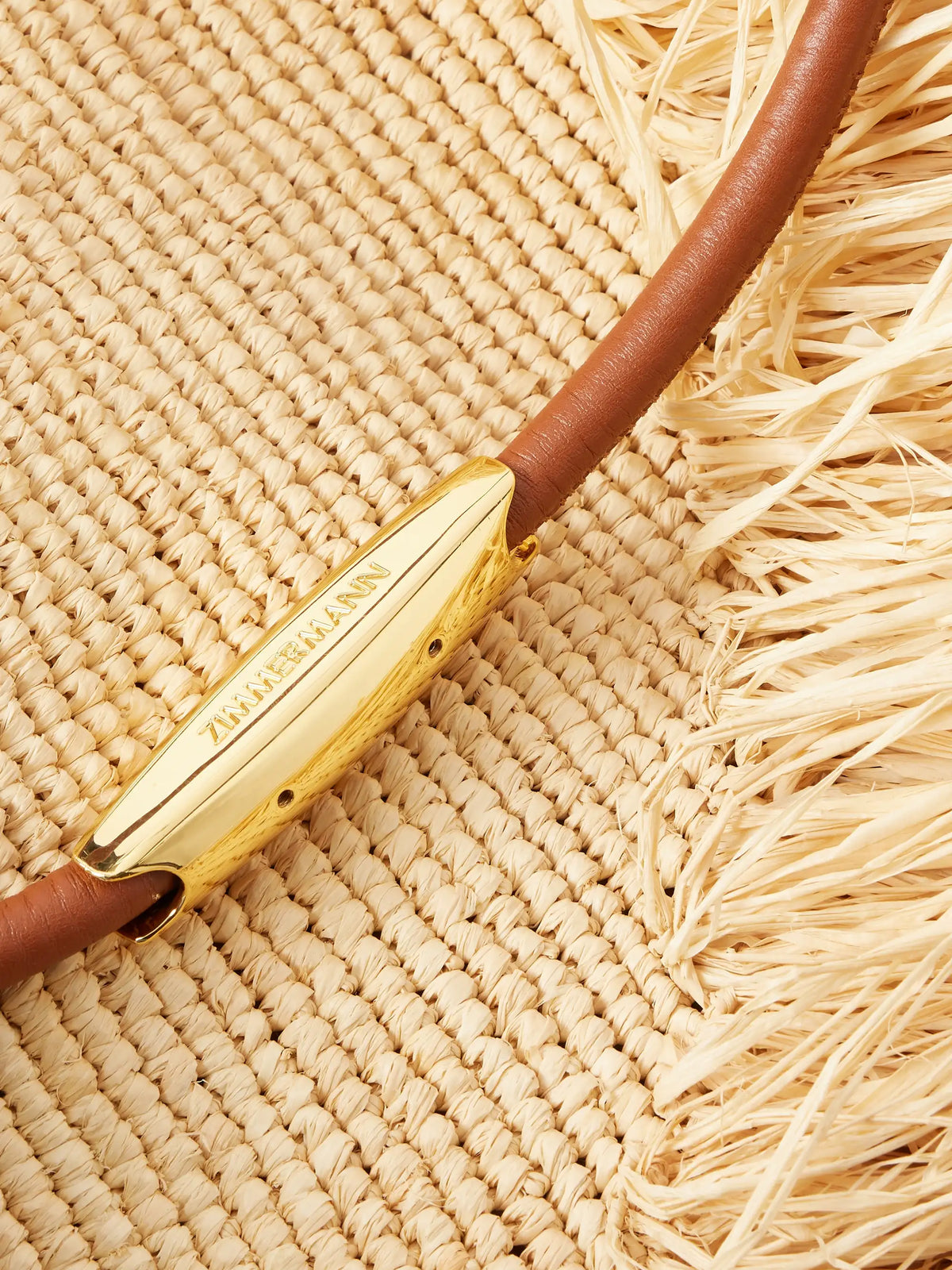 Goldentime Medium Fringed Leather-trimmed Raffia Tote