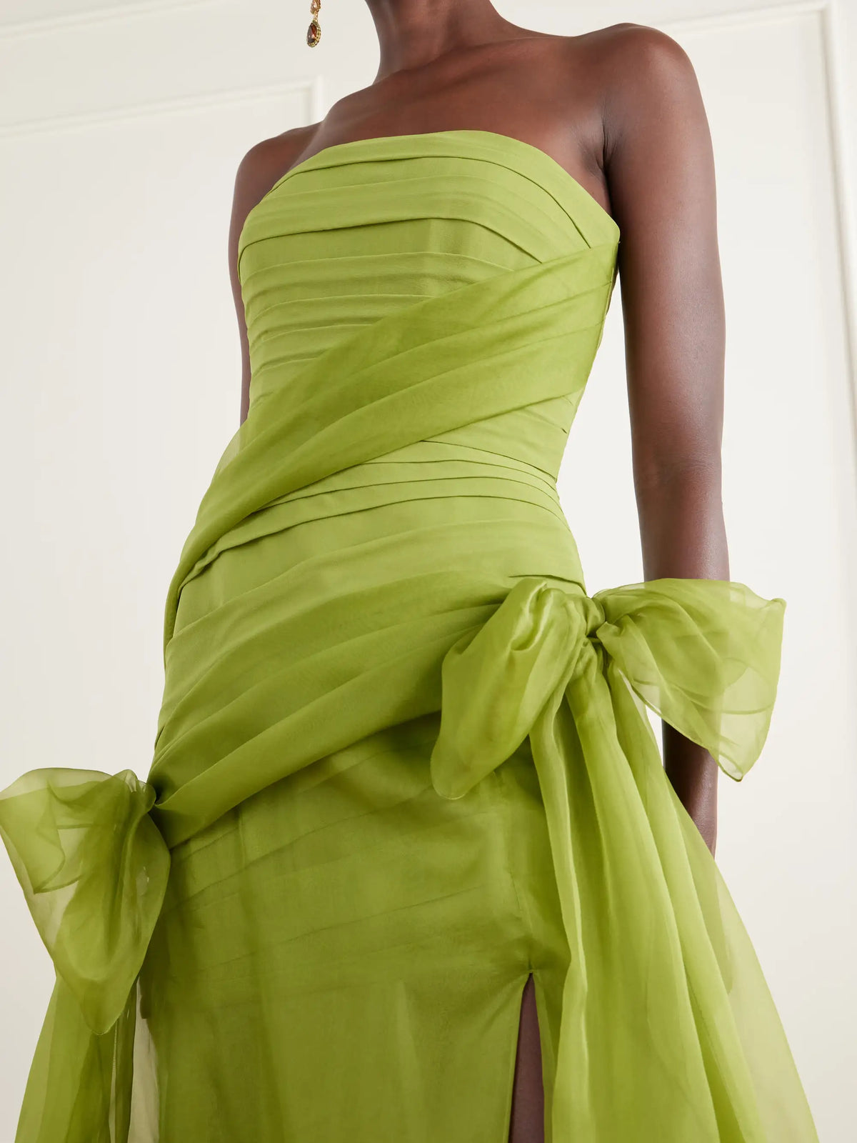 Elie Saab Bow-detailed Pleated Silk-crepe And Organza Gown