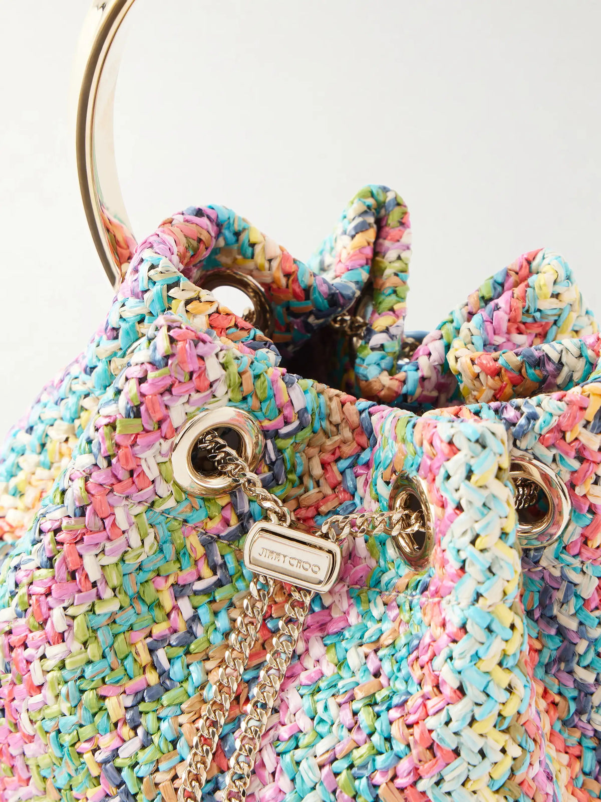 Bon Bon Striped Woven Raffia Bucket Bag