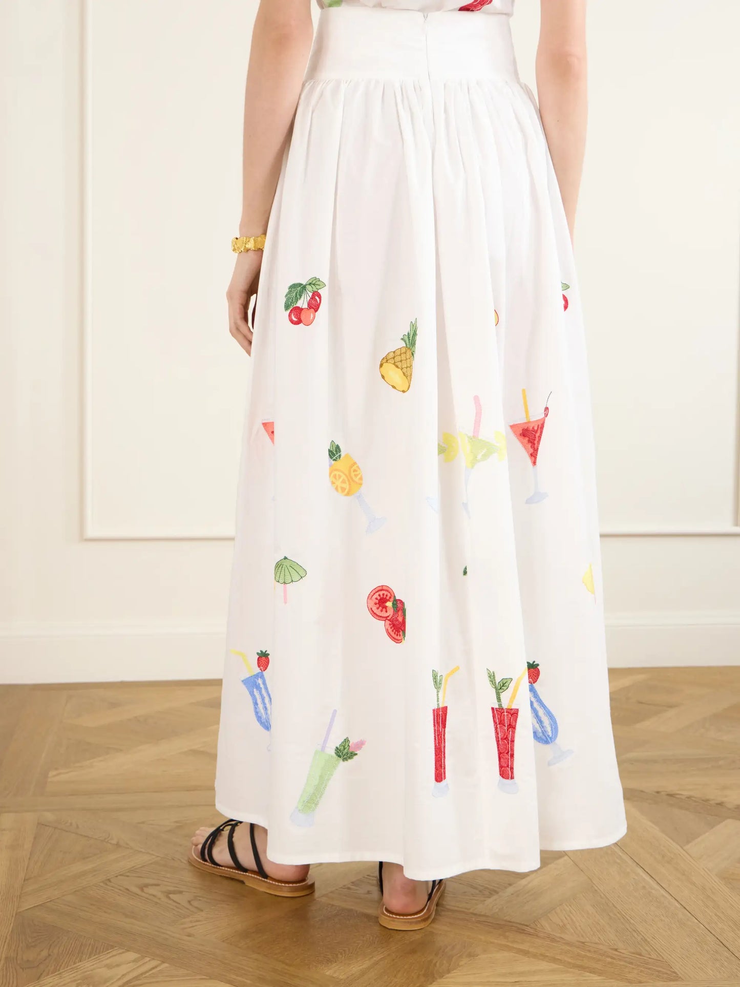 Talamone Pleated Embroidered Cotton-poplin Maxi Skirt