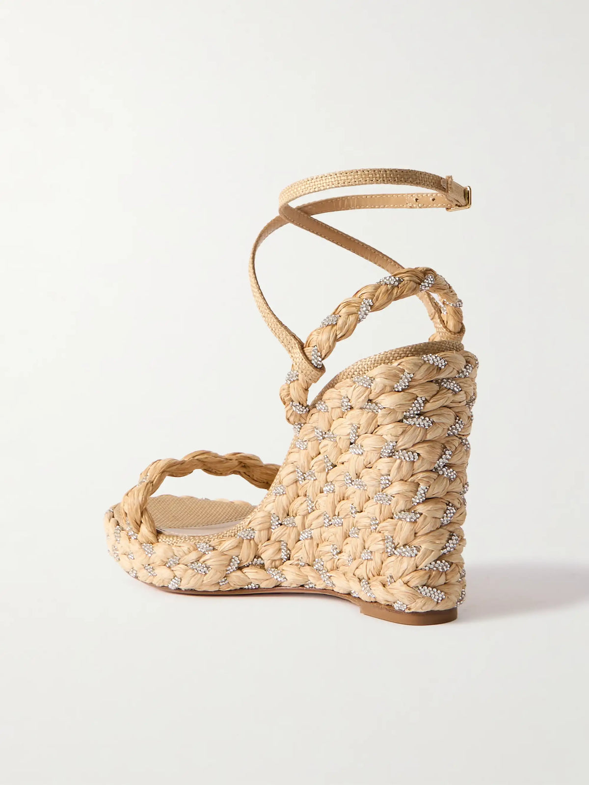 Costiera 120 Crystal-embellished Cord-trimmed Raffia Platorm Wedge Sandals