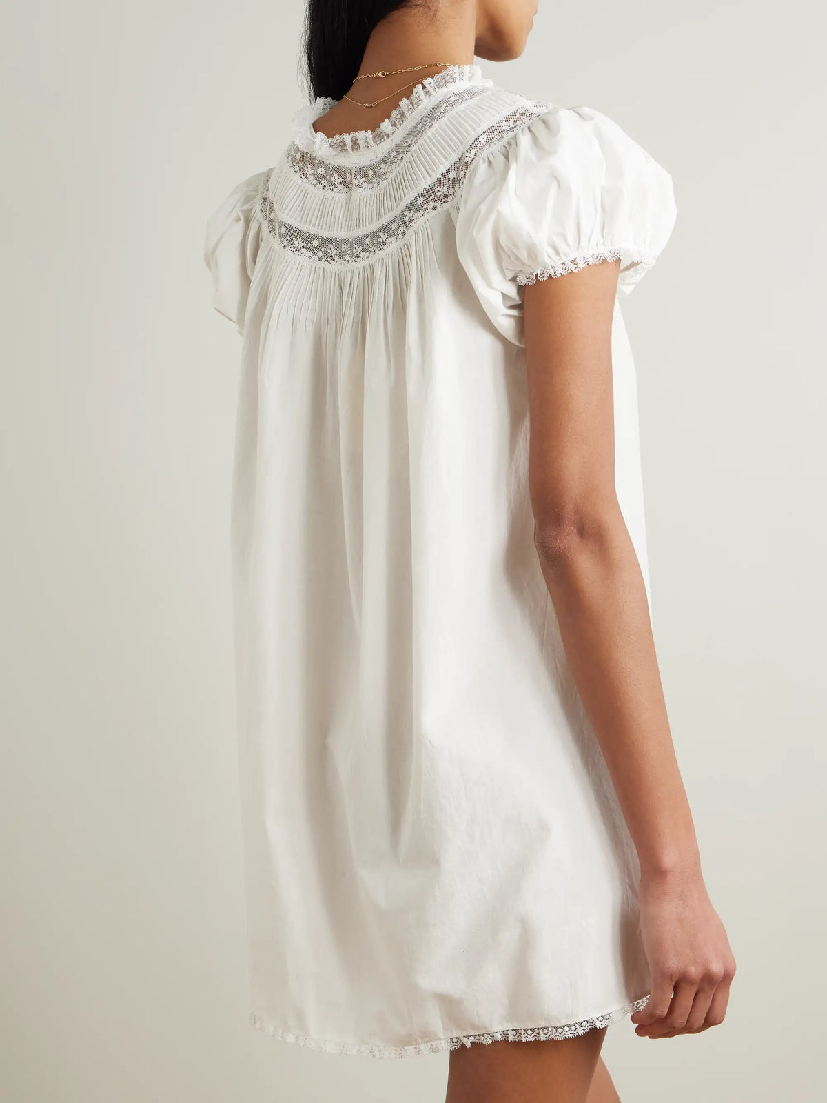 Daphne Lace-trimmed Pintucked Organic Cotton-voile Mini Dress