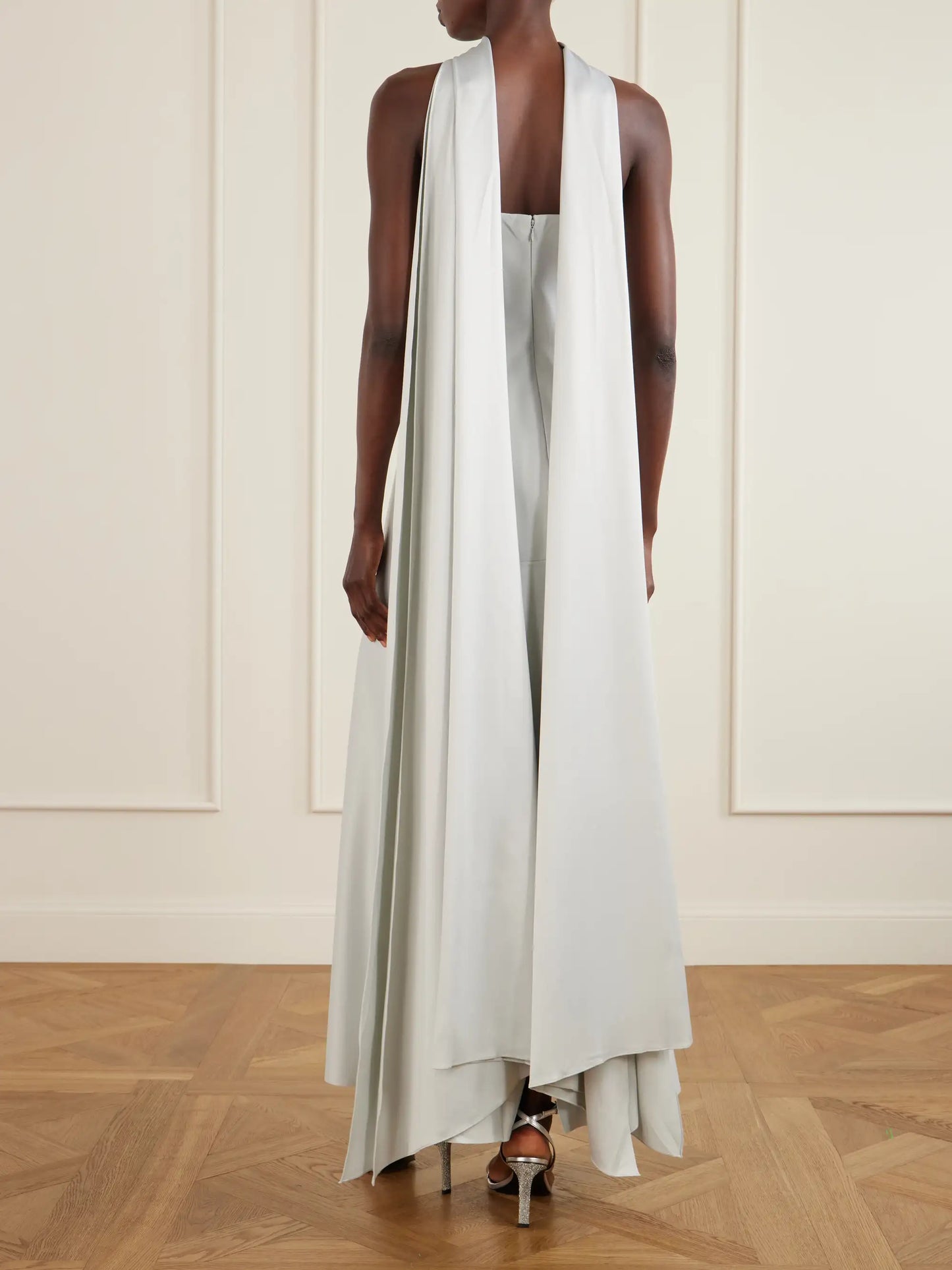 Cece Cape-effect Crepe And Satin Gown