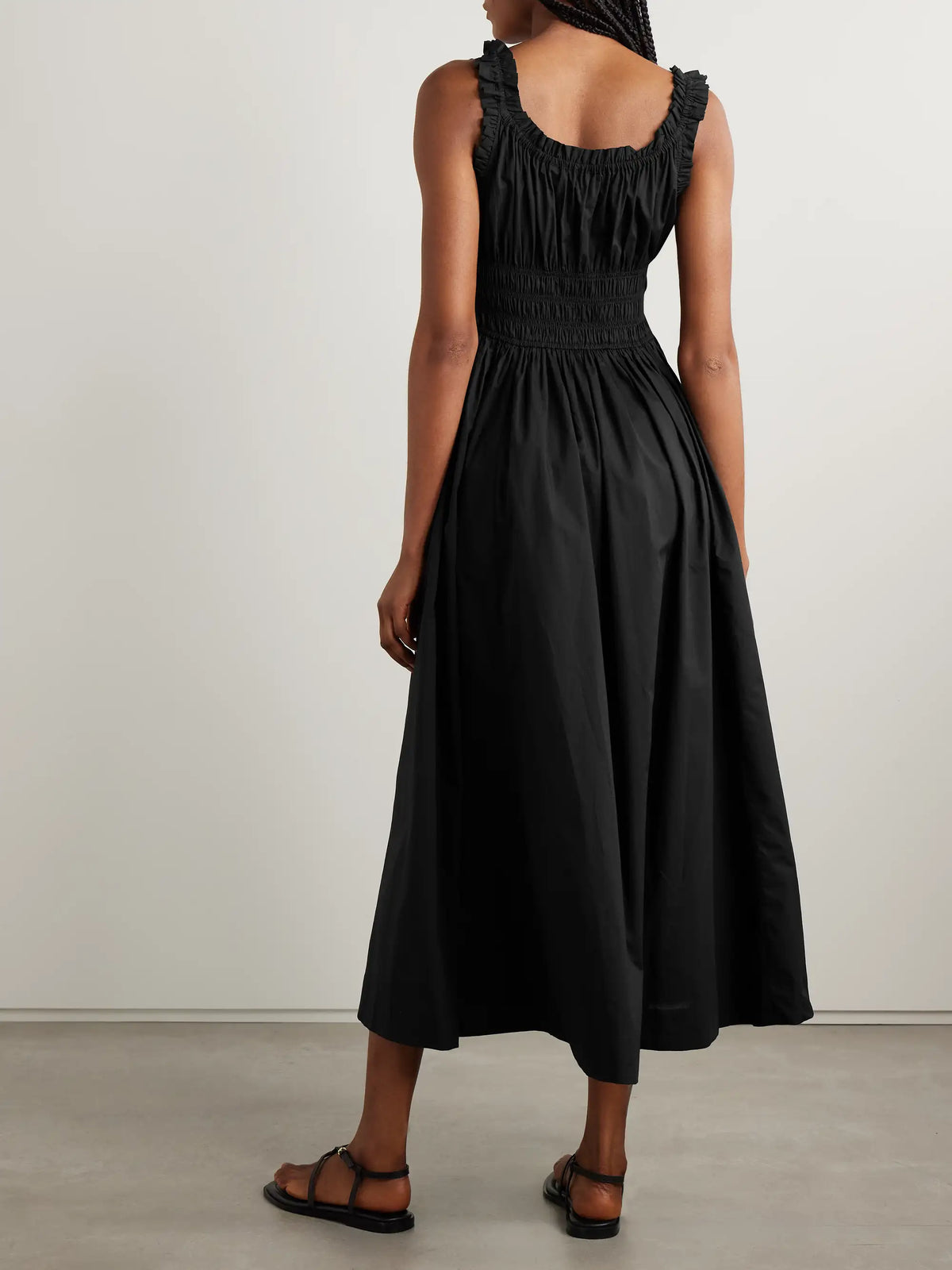 Emmaretta Tie-detailed Shirred Organic Cotton-voile Midi Dress