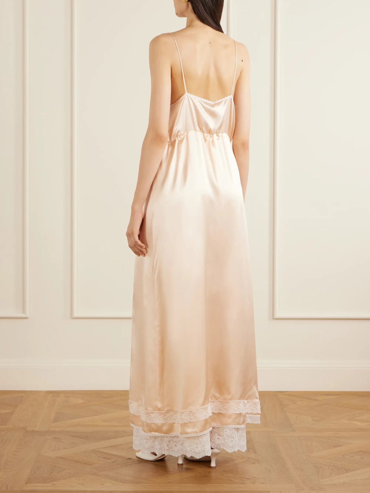 Lace-trimmed Silk Satin Maxi Dress