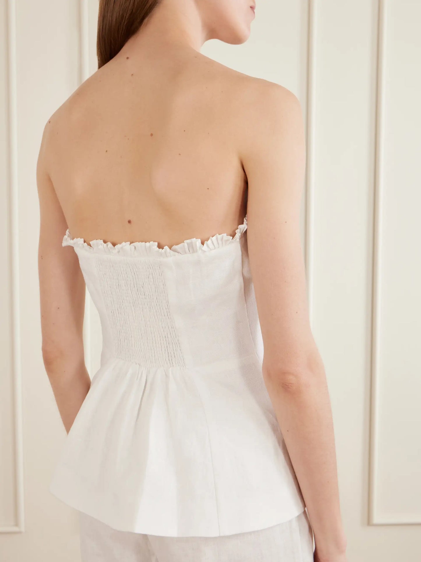 Florence Strapless Ruffled Linen Top