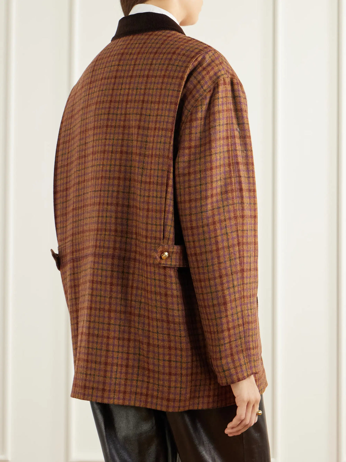 BLAZÉ Milano Clelia Corduroy-trimmed Checked Wool Jacket