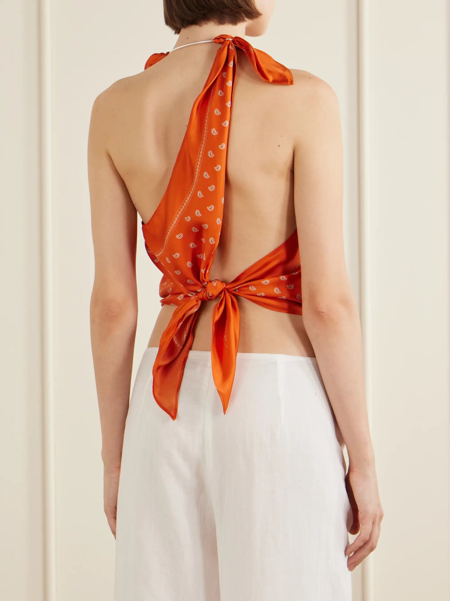 One-shoulder Embellished Bandana-print Silk Top