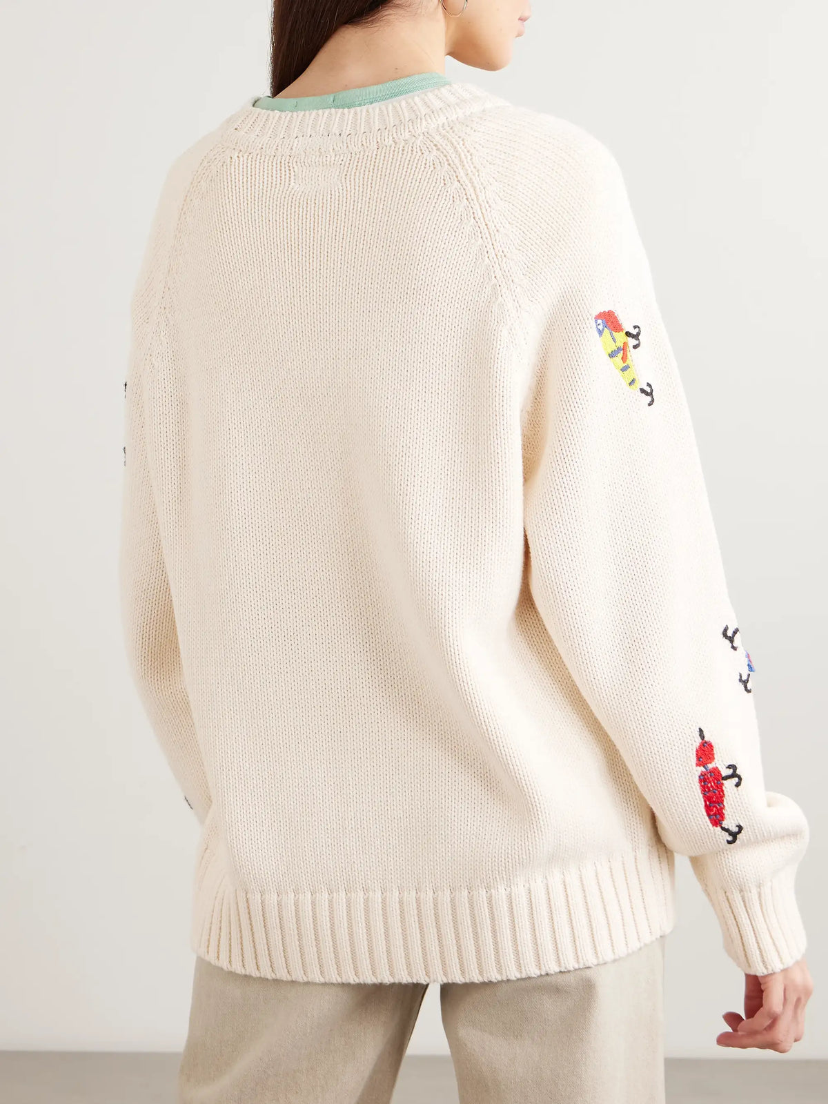 Mother The Raglan Embroidered Cotton Sweater