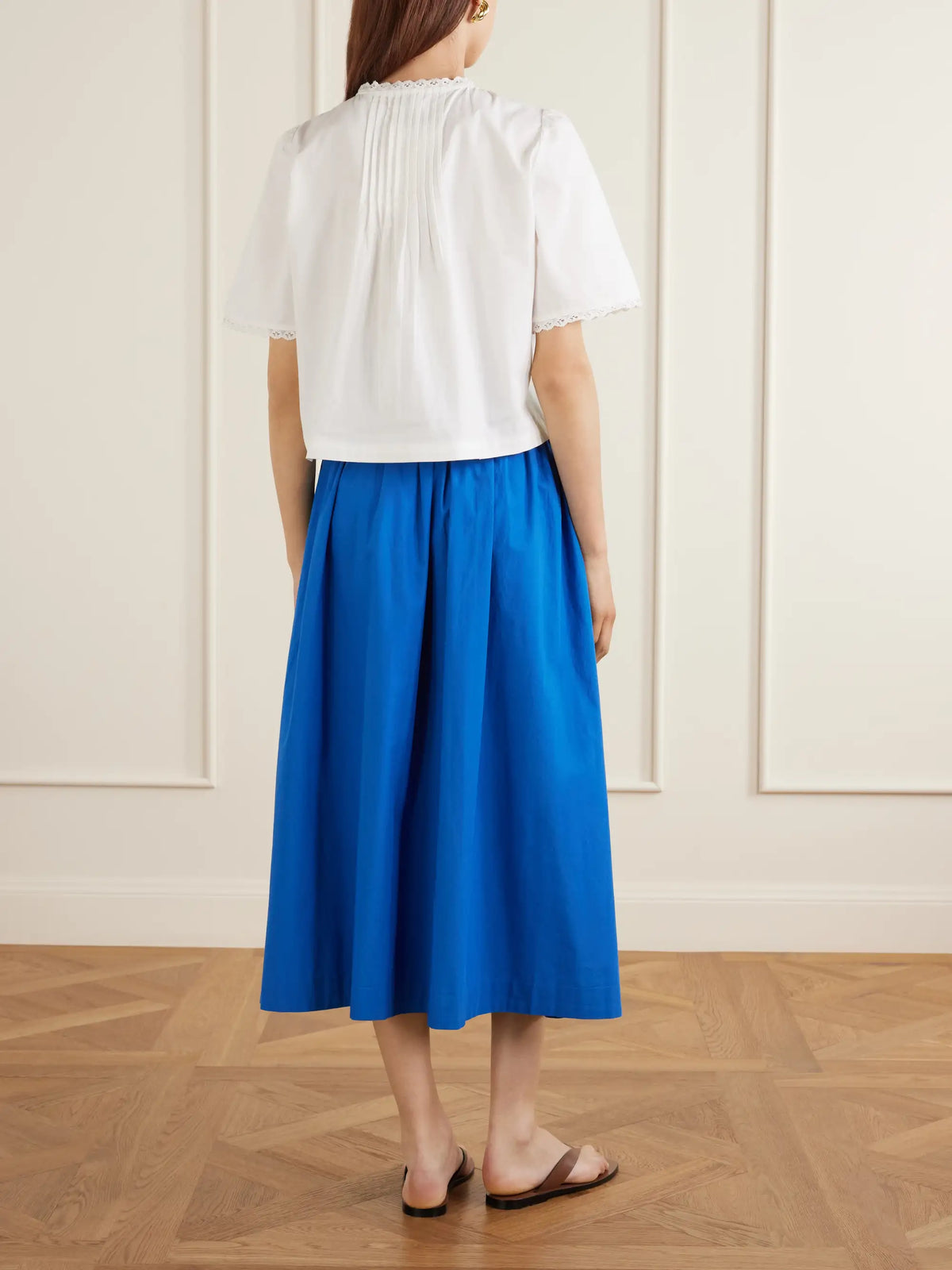 Freesia Pleated Lace-trimmed Organic Cotton Shirt