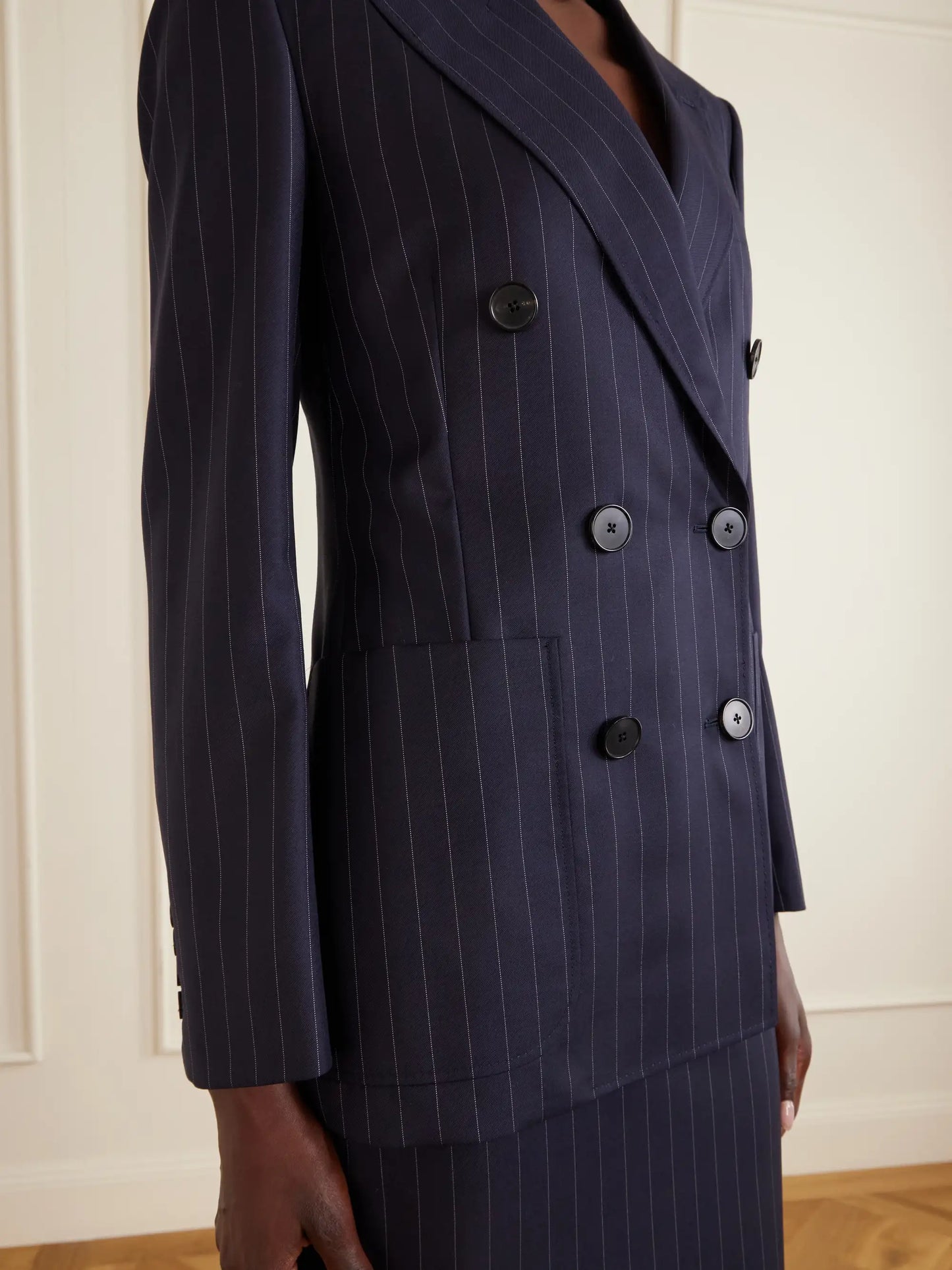 Pinstripe Double-breasted Wool Blazer