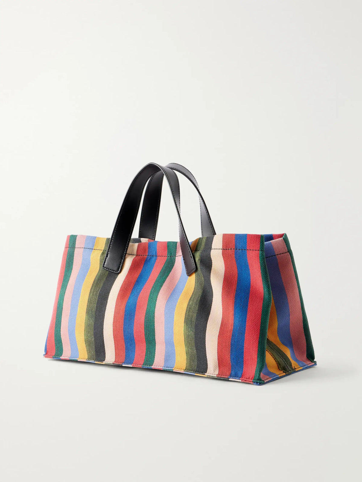 Port Logo-embossed Leather-trimmed Striped Canvas Tote