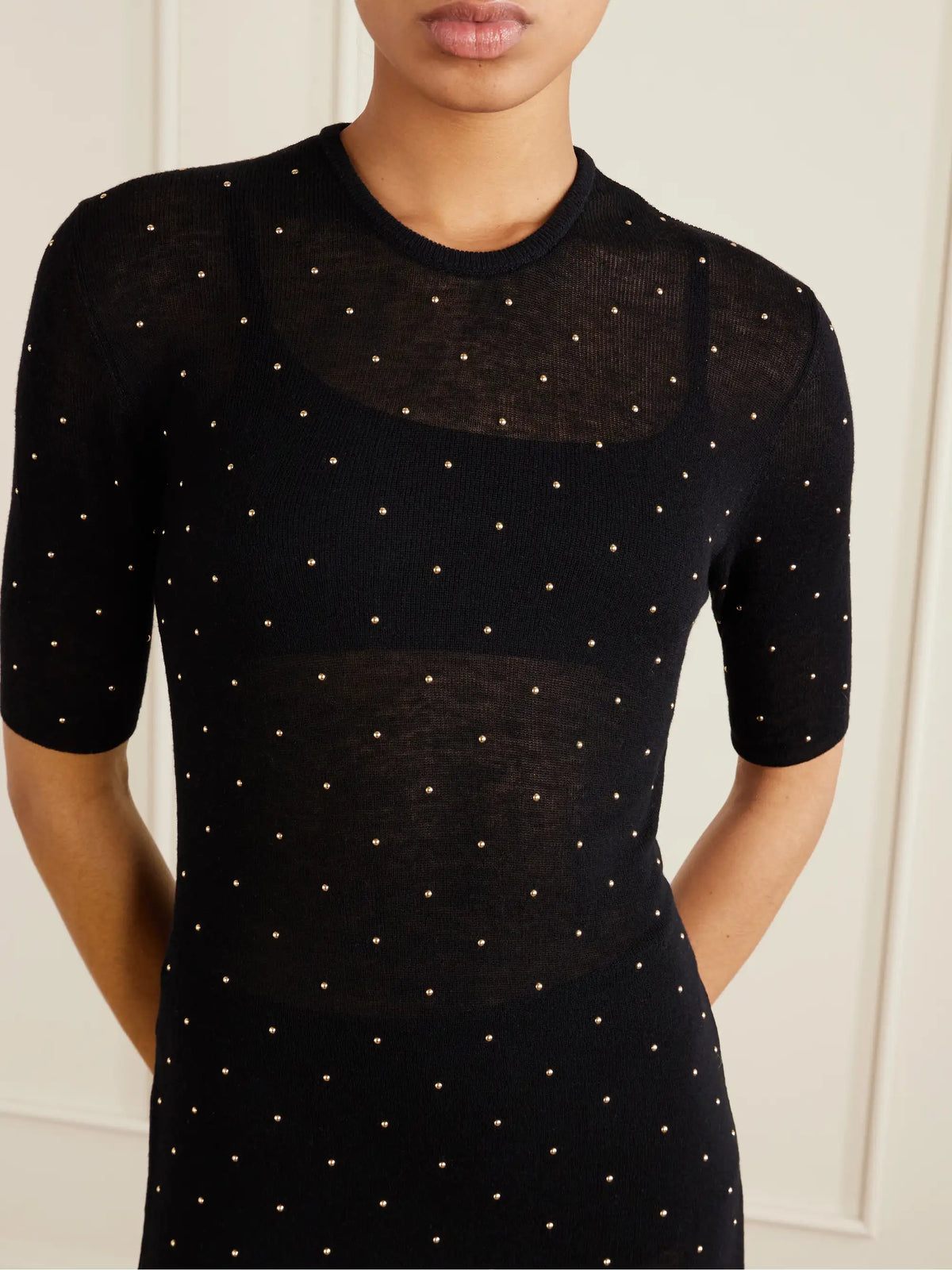 Studded Wool-blend Midi Dress