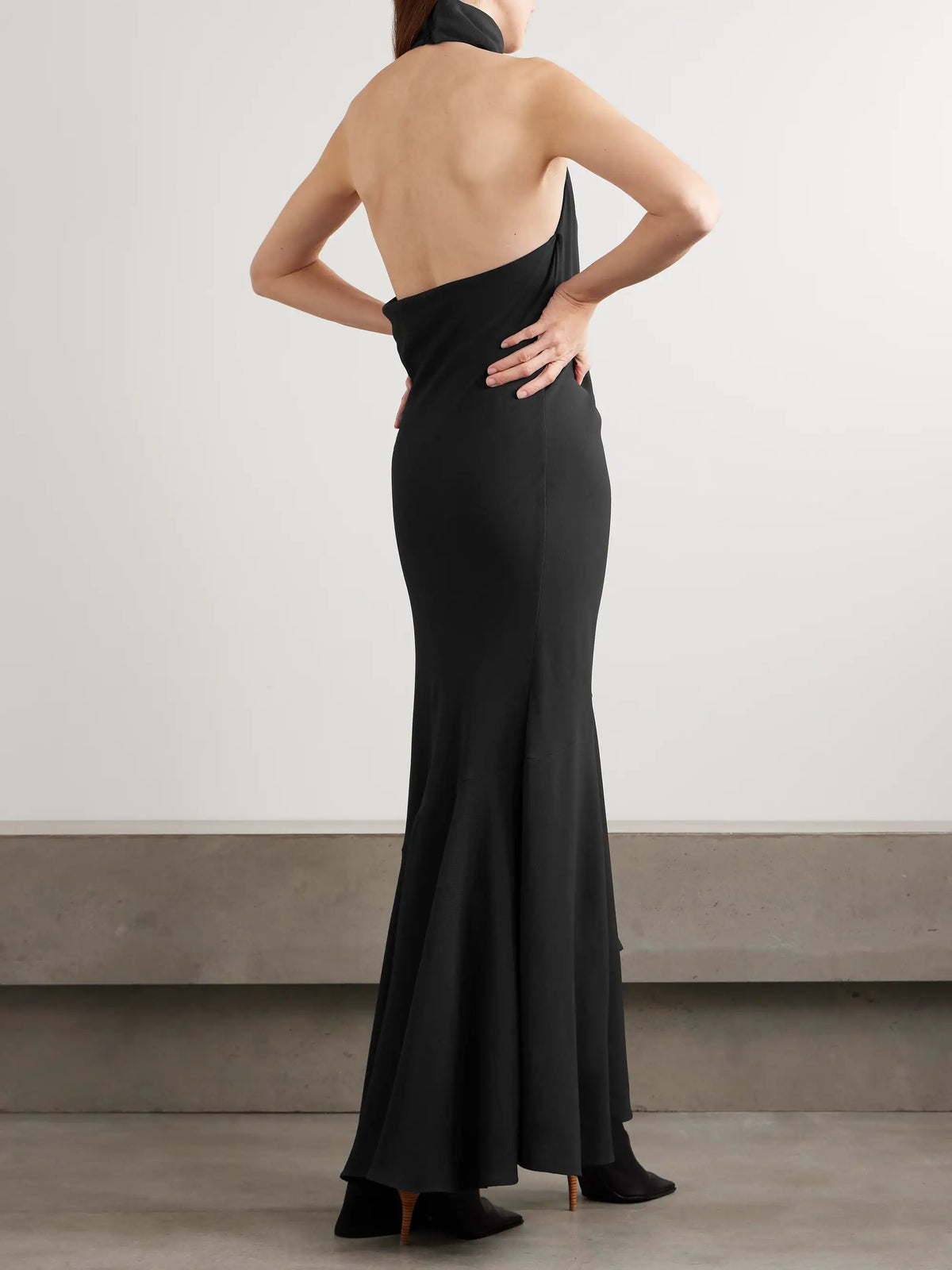 Open-back Asymmetric Ribbed Wool Maxi Dress