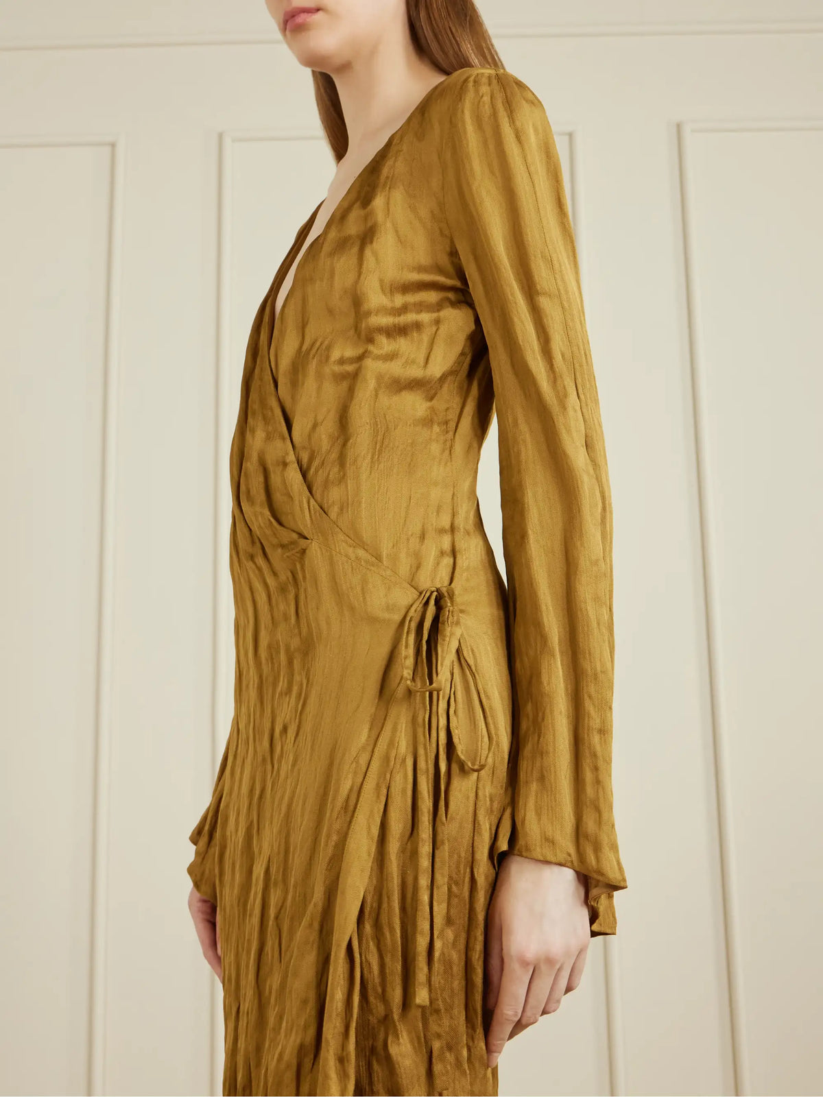 KHAITE Rommi Crinkled-voile Midi Wrap Dress