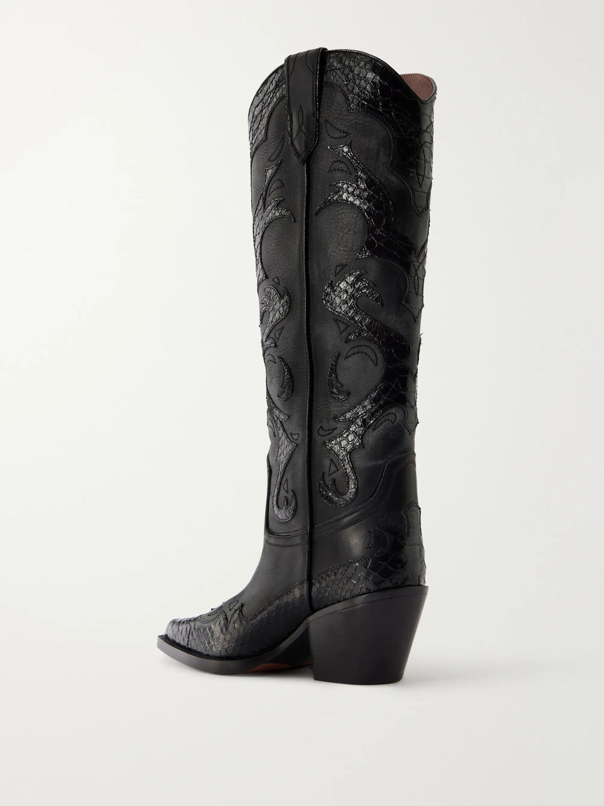 Paris Texas Tucson 60 Embroidered Snake-effect Trimmed Leather Knee Boots