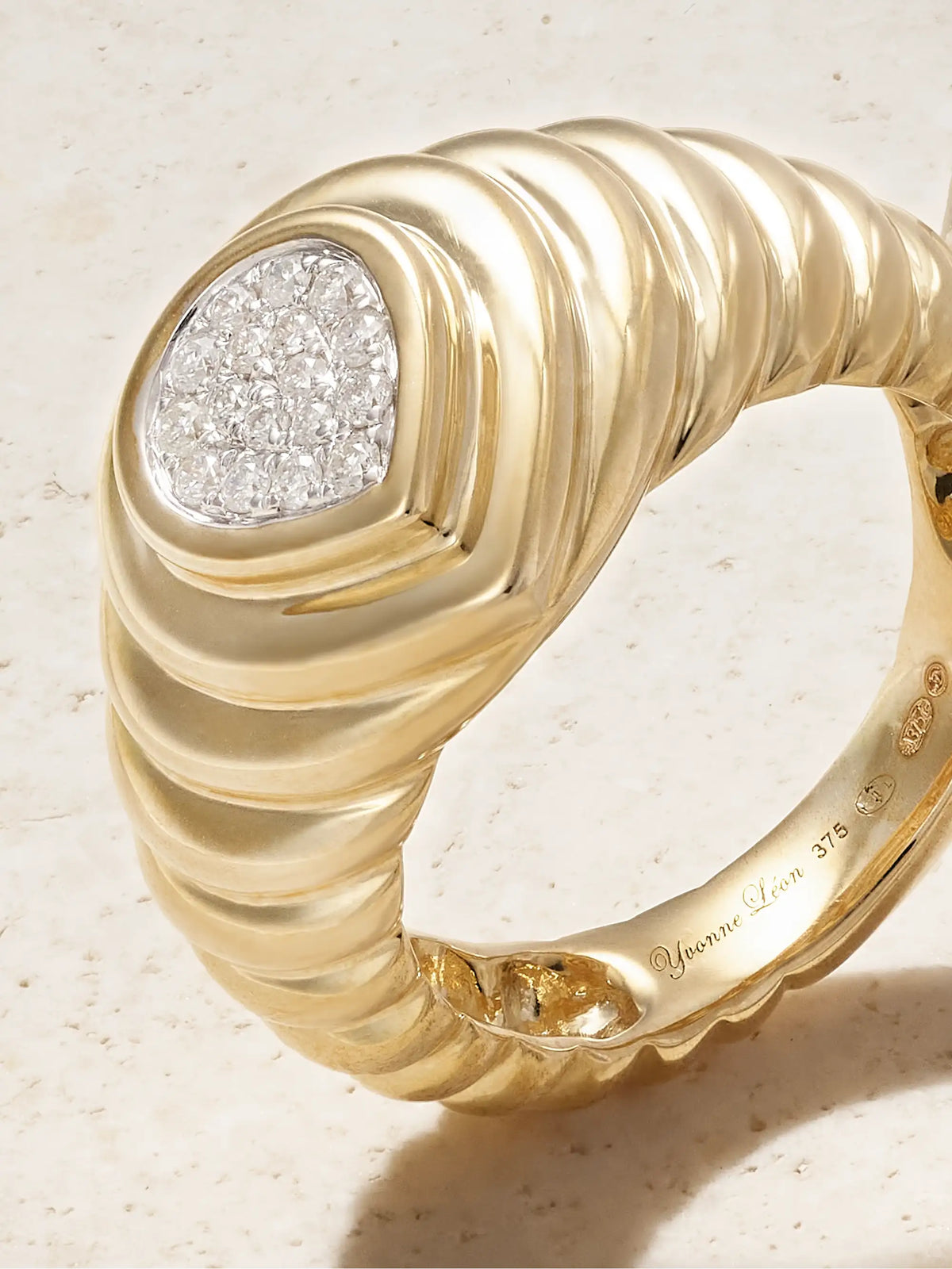 Mini 9-karat Gold Diamond Signet Ring