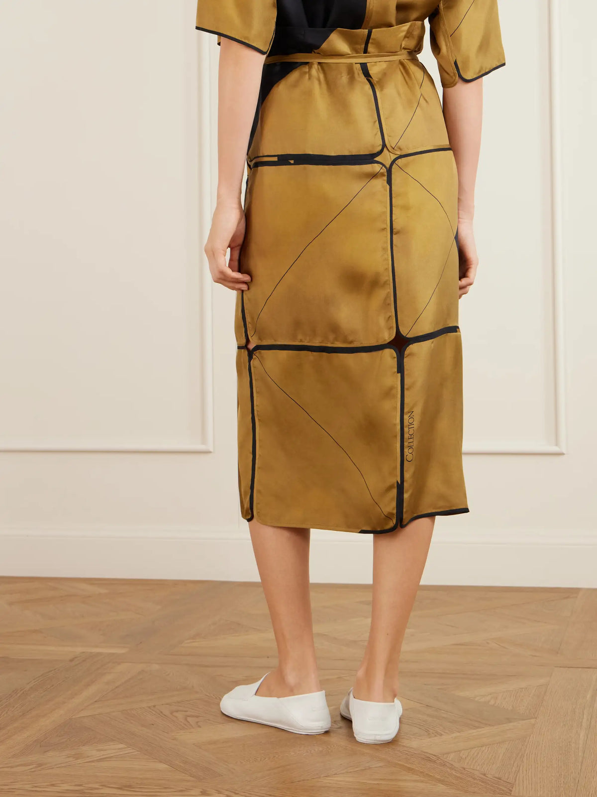 Hallie Patchwork Silk-twill Wrap Midi Skirt
