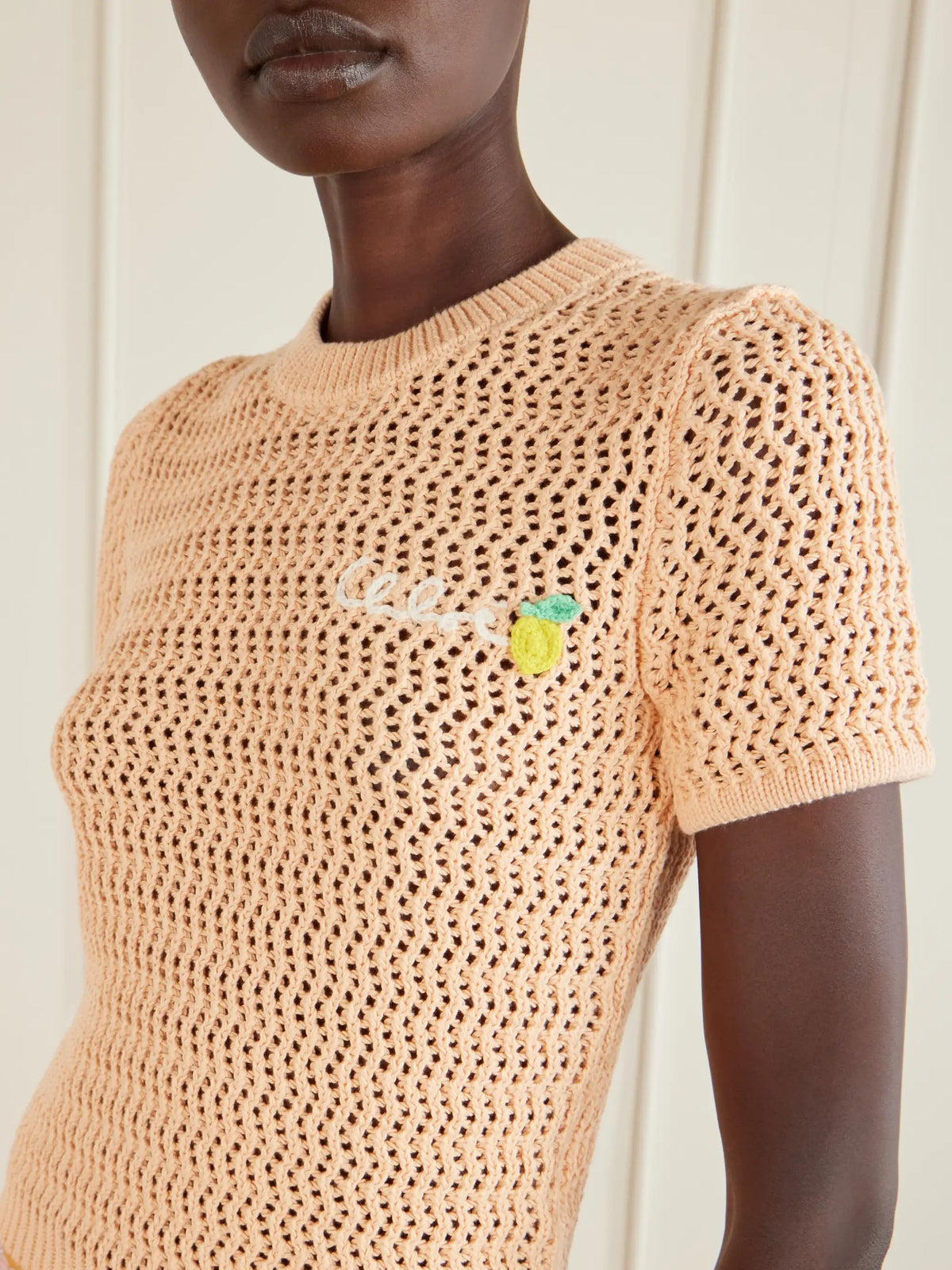 Logo-embroidered Crocheted Cotton T-shirt