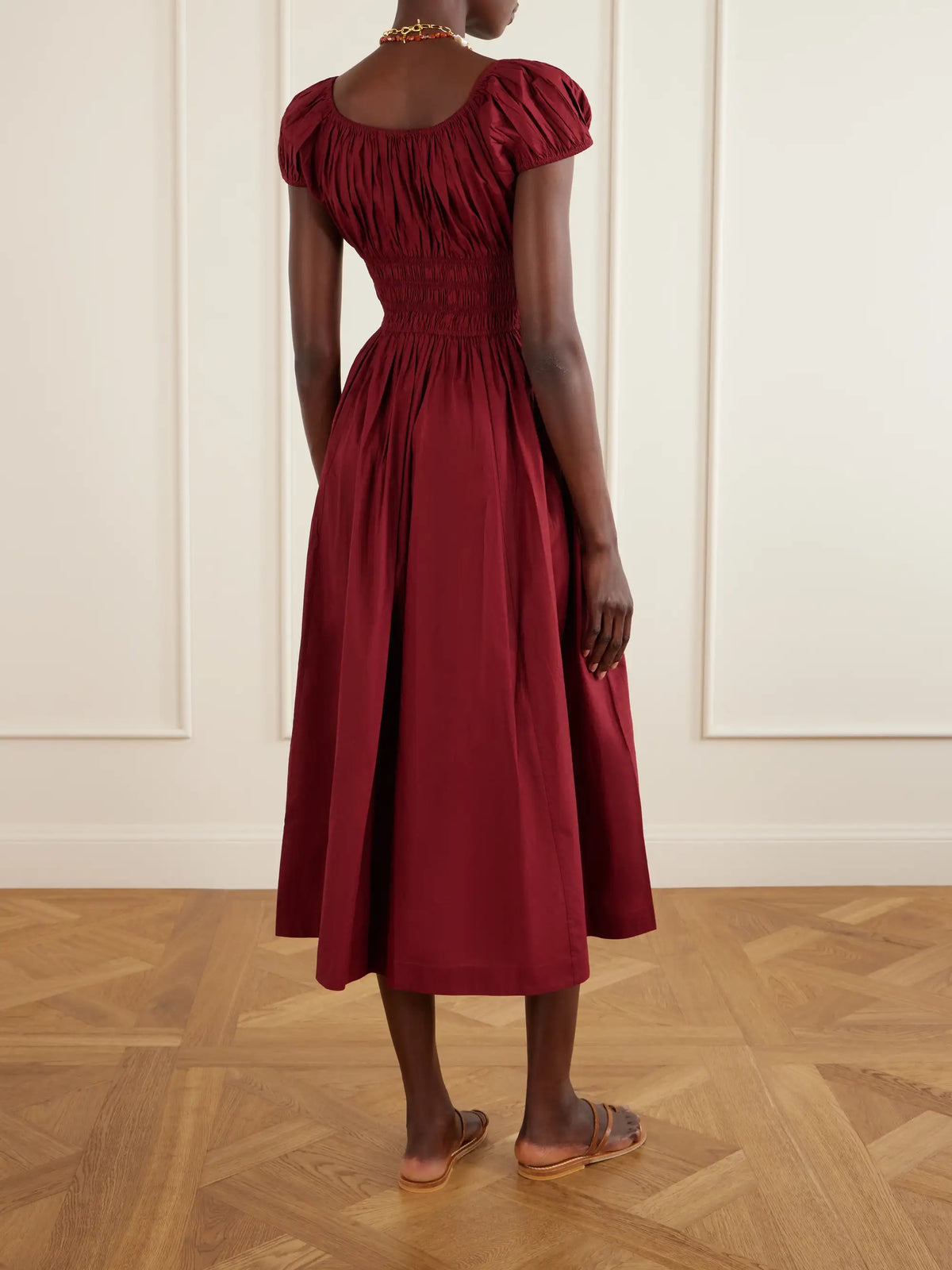 Quinley Shirred Organic Cotton-voile Midi Dress