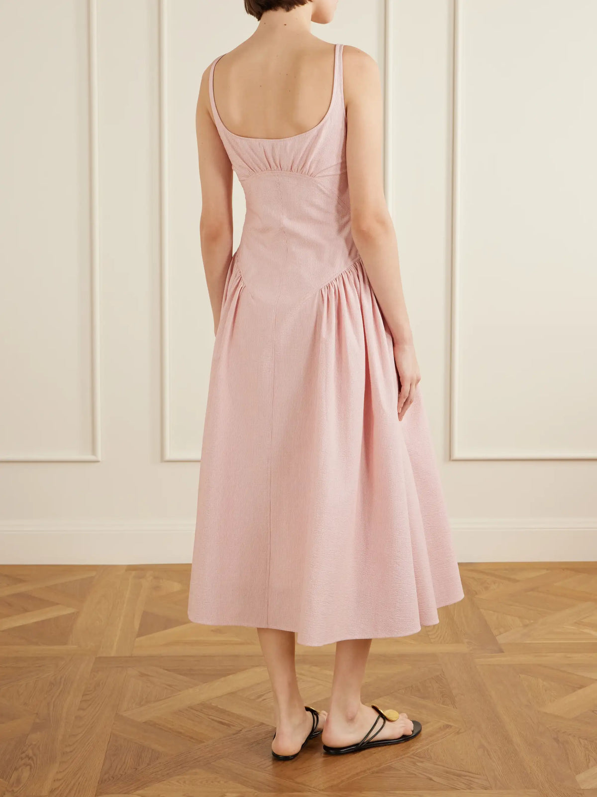 Proenza Schouler White Label Solira Gathered Striped Cotton-blend Seersucker Midi Dress