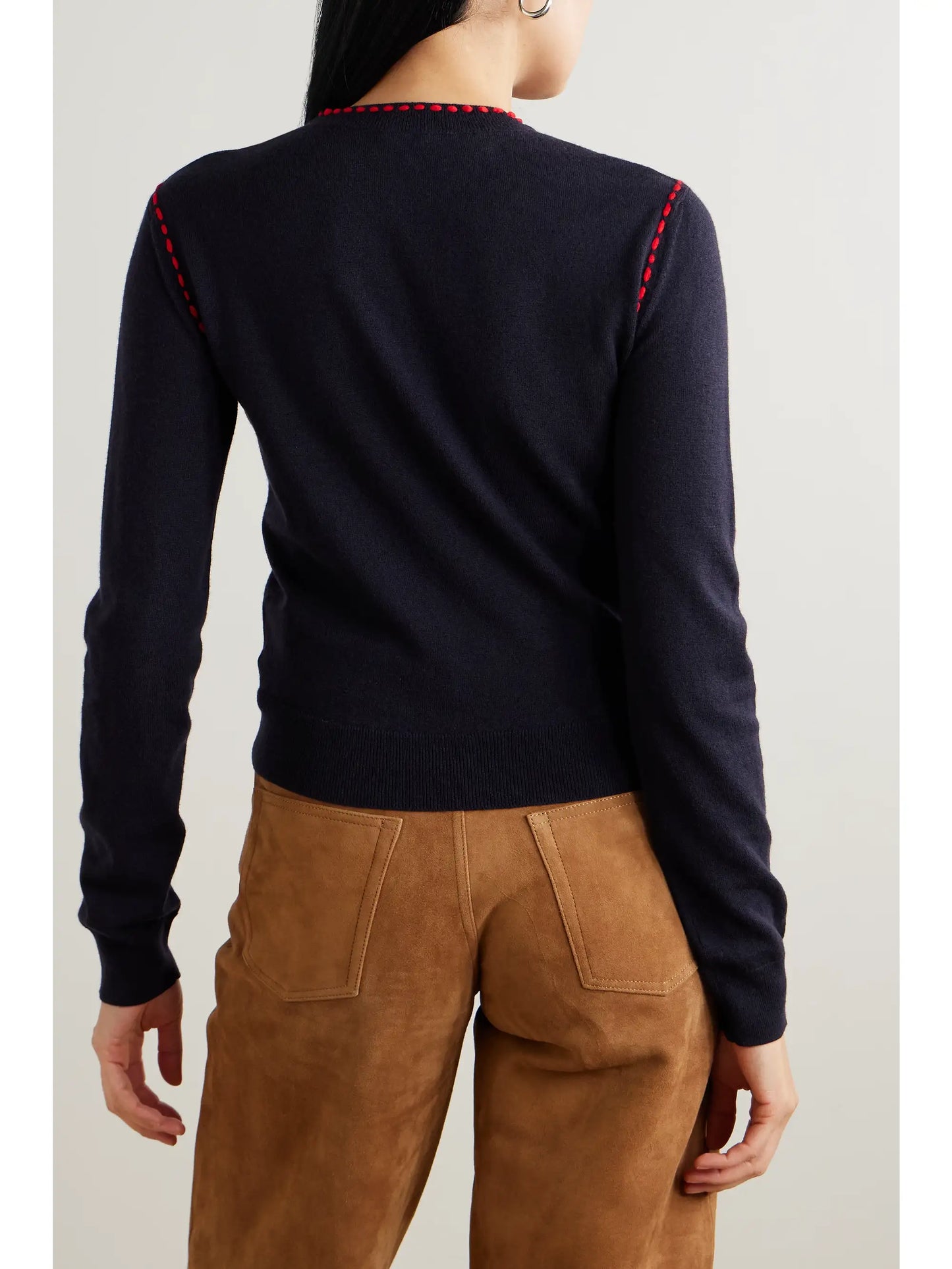 Tie-detail Embroidered Knitted Top