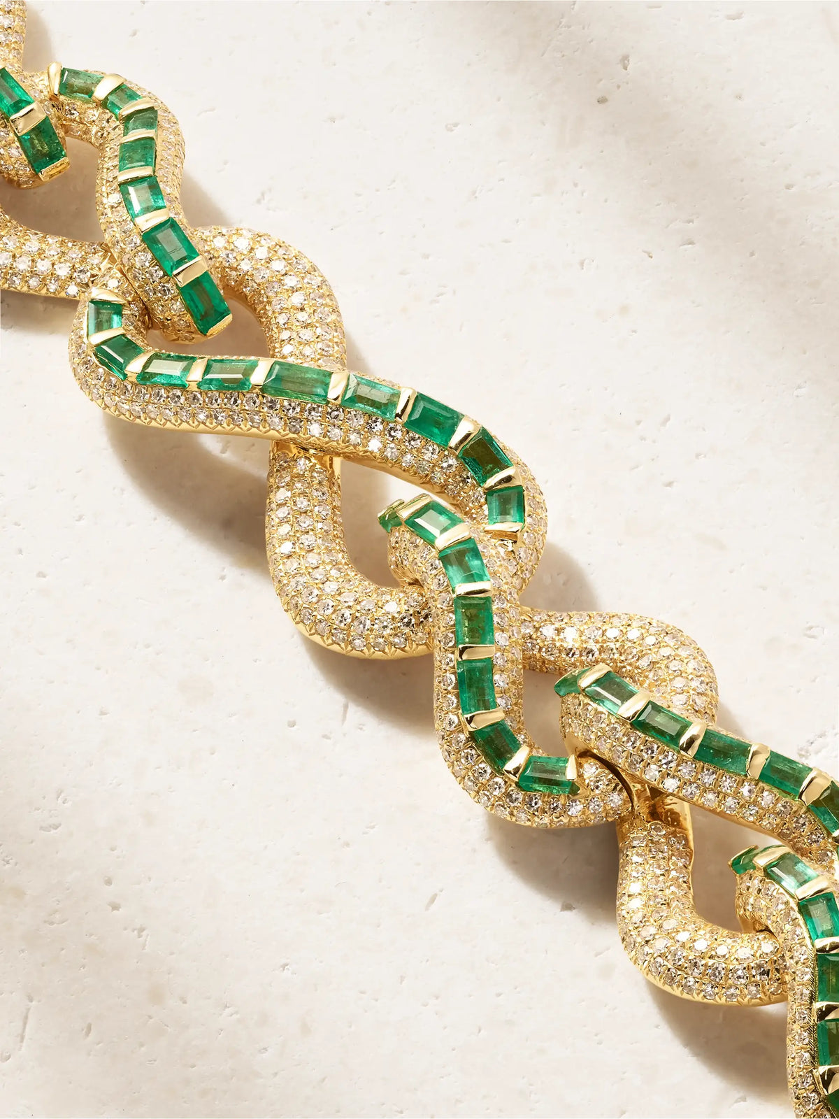 Infinity Link 18-karat Gold Diamond And Emerald Bracelet