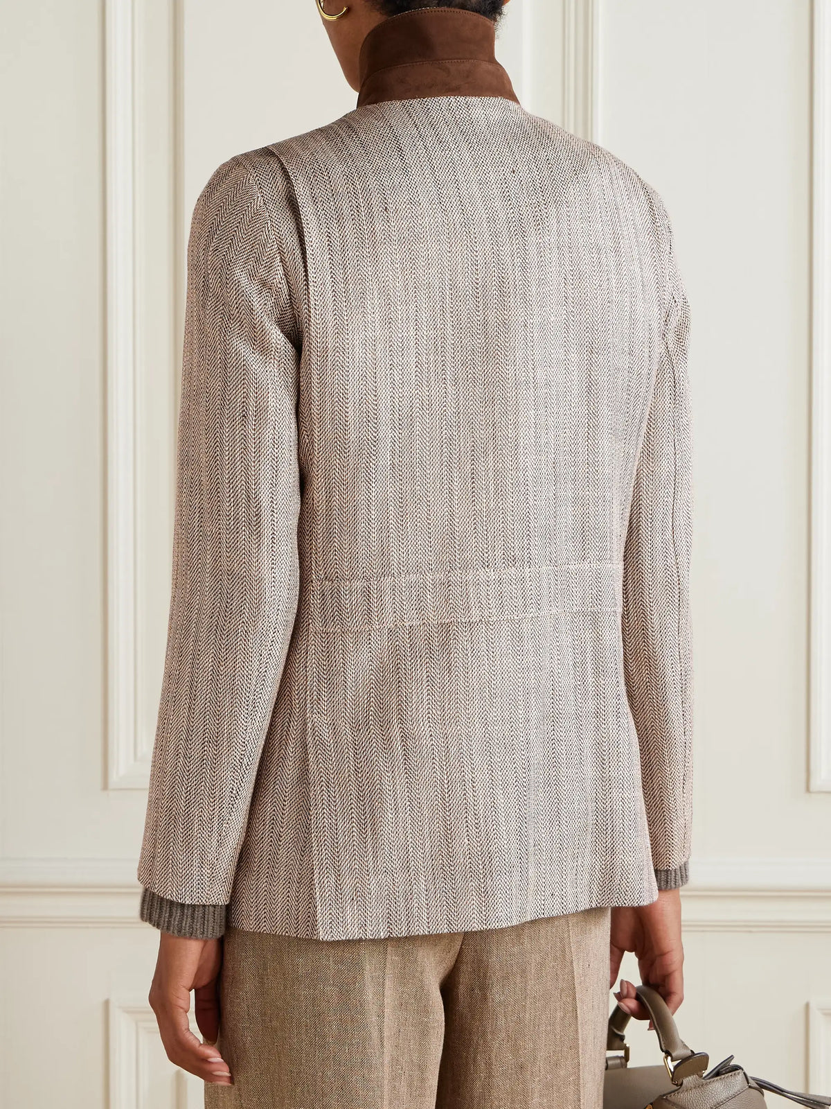 Loro Piana Suede-trimmed Silk And Linen-blend Jacket