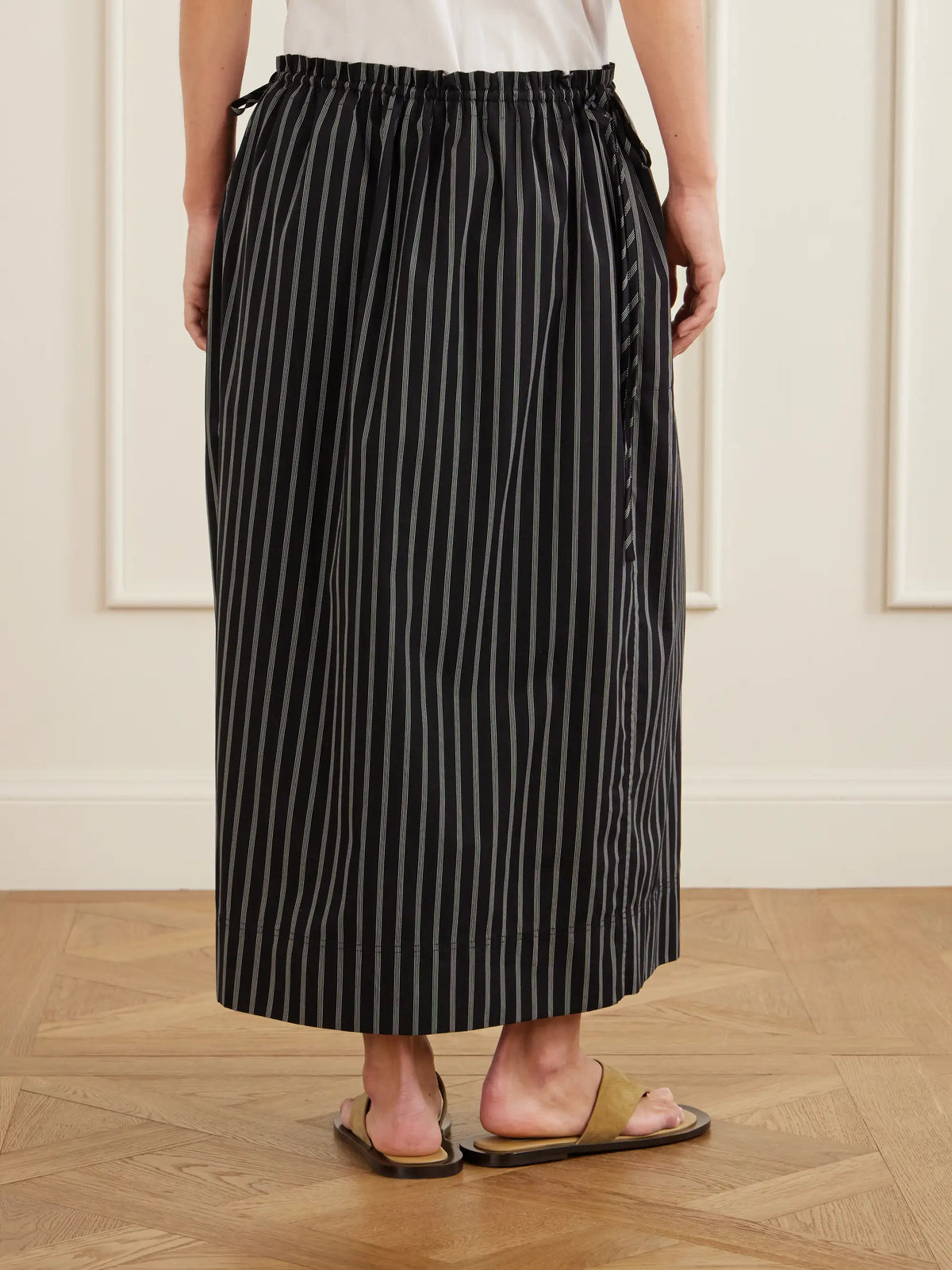 Striped Cotton-poplin Midi Skirt