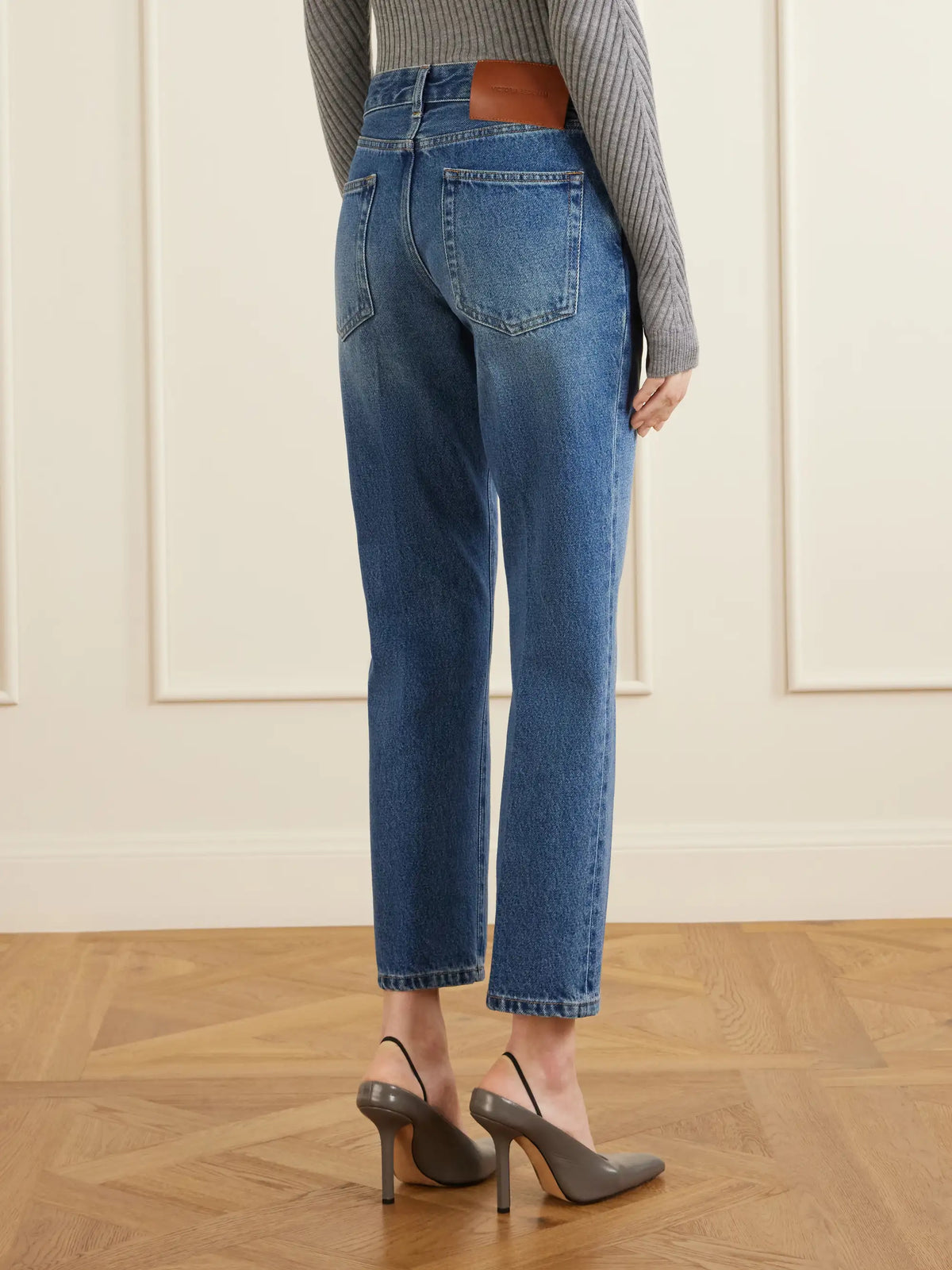 Leather-trimmed Low-waist Flared Jeans