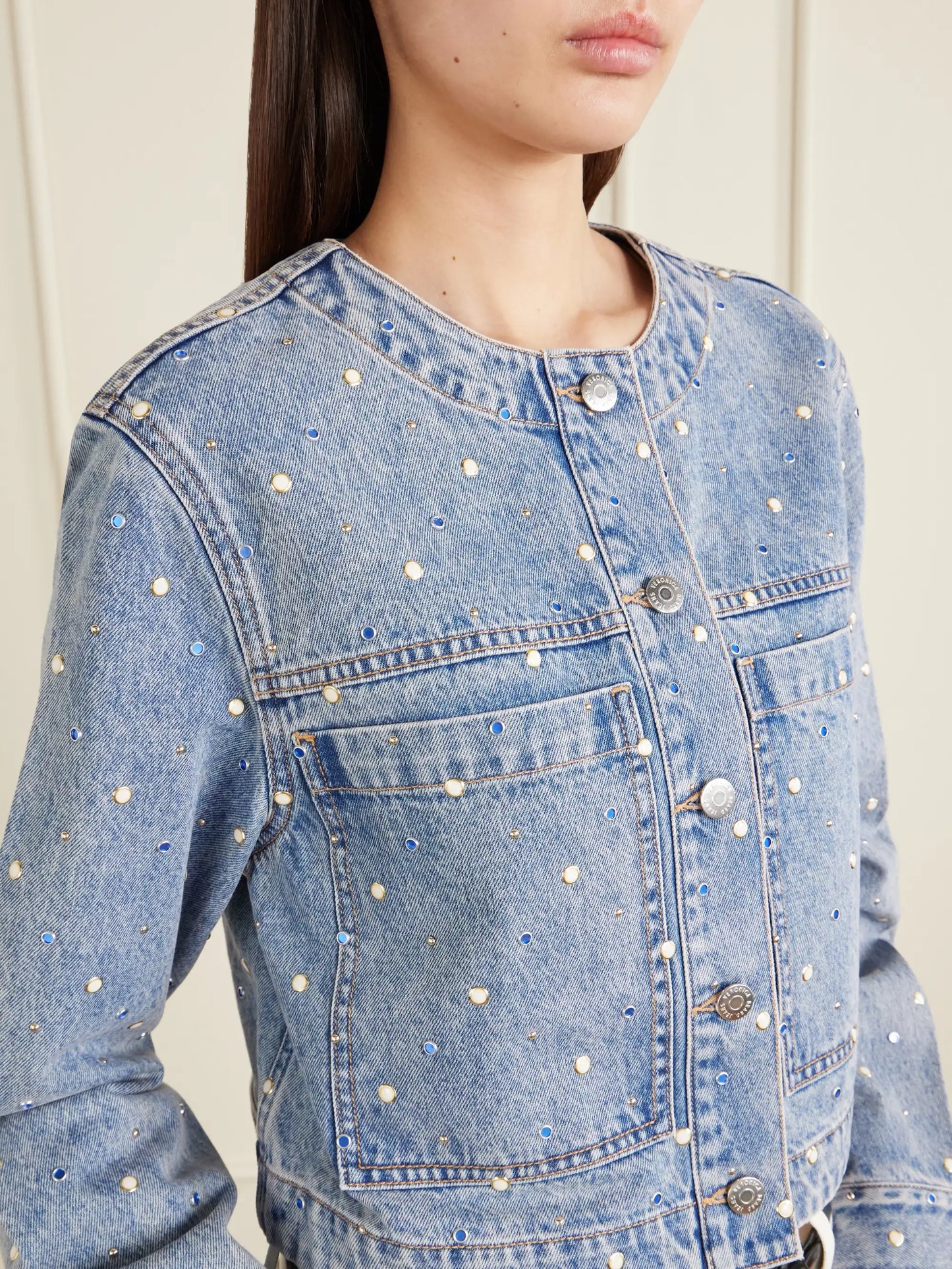 Lowry Cropped Embellished Denim Jacket